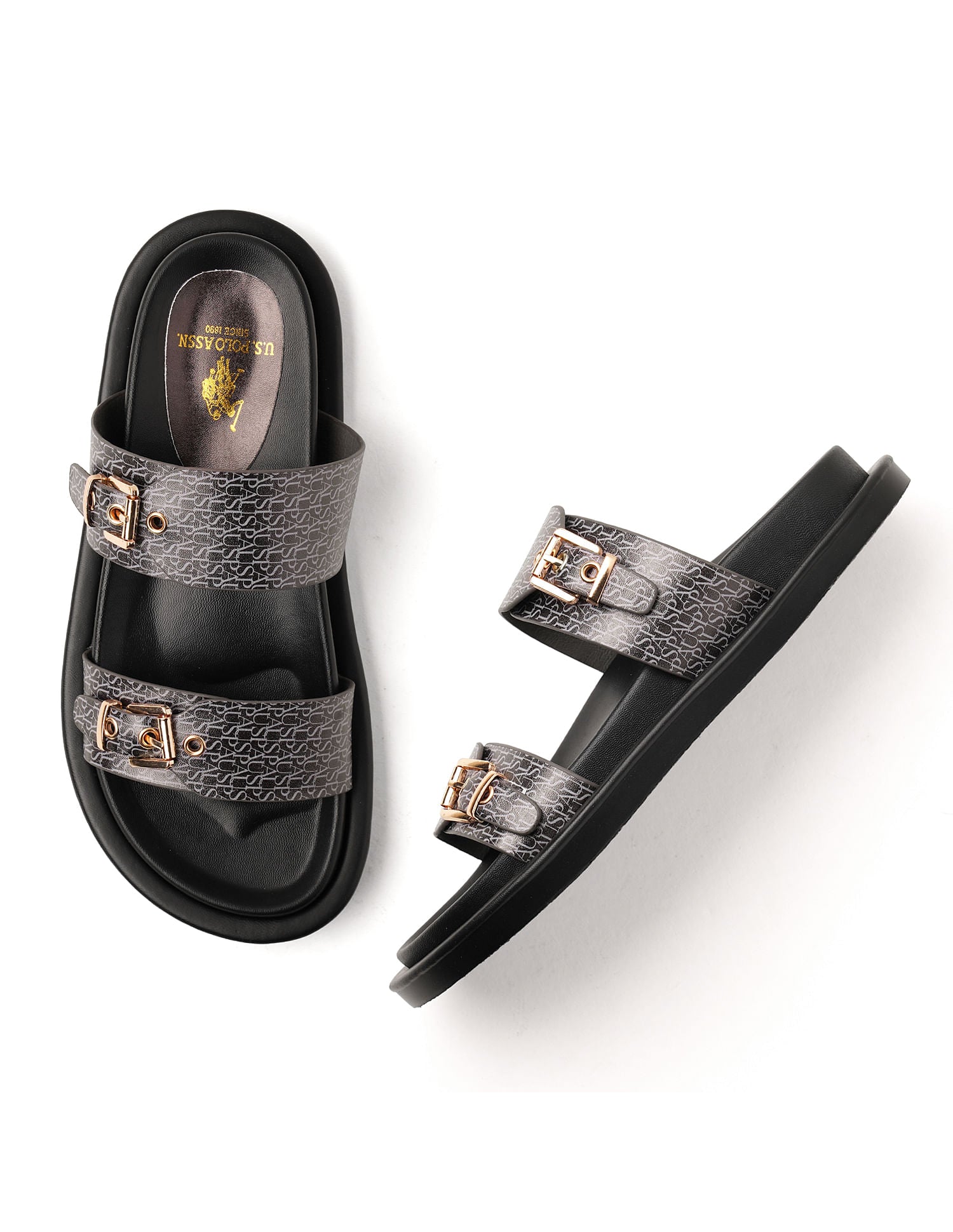 Open Toe Buckle Detail Maria Sandals Black - U.S. Polo Assn. India | Large