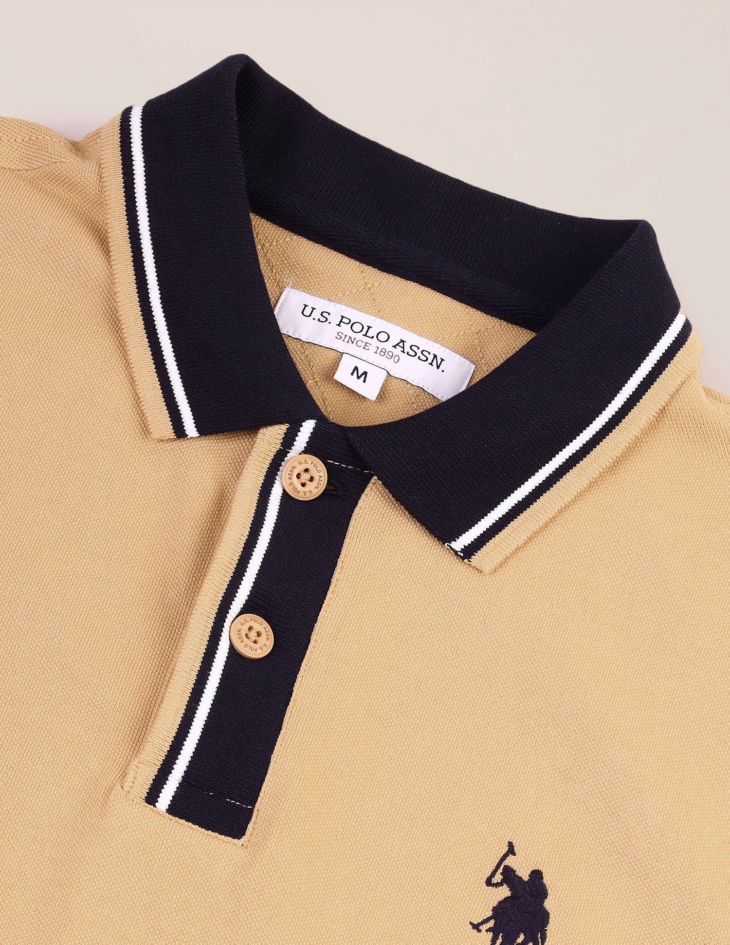Contrast Collar Slim Polo Shirt Beige - U.S. Polo Assn. India | Large