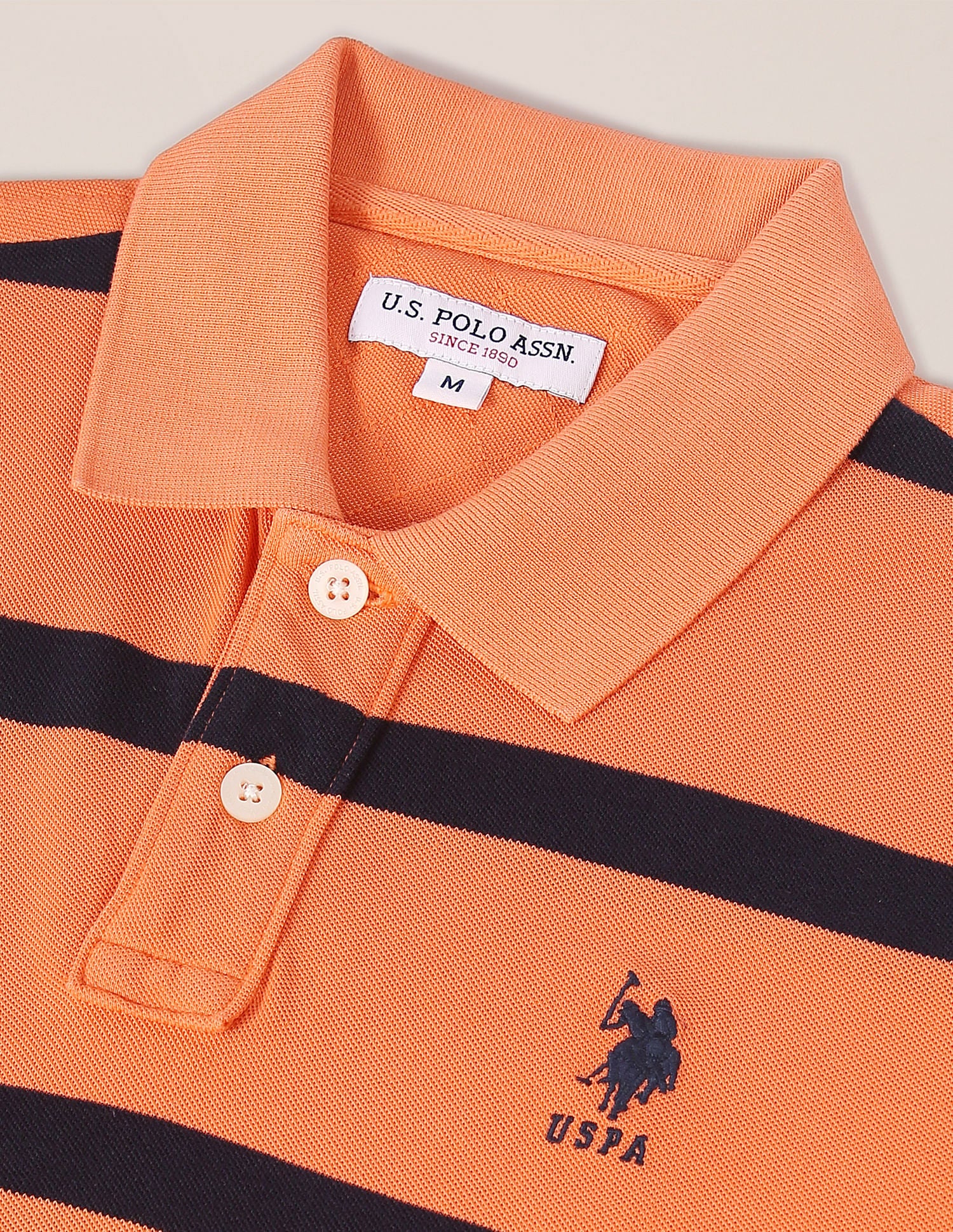 Striped Pique Polo Shirt Orange - U.S. Polo Assn. India | Large