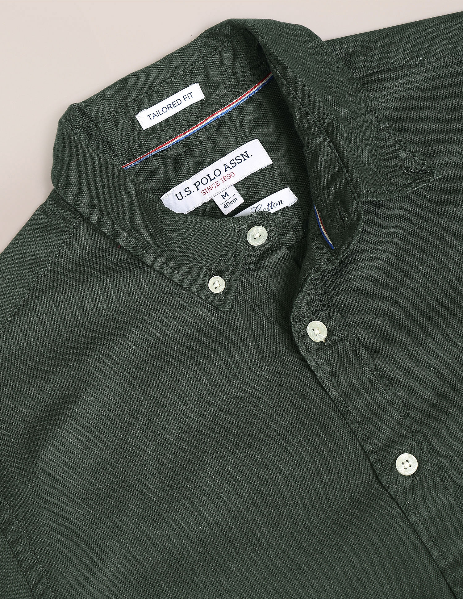 Premium Cotton Solid Shirt Olive - U.S. POLO ASSN. | Large