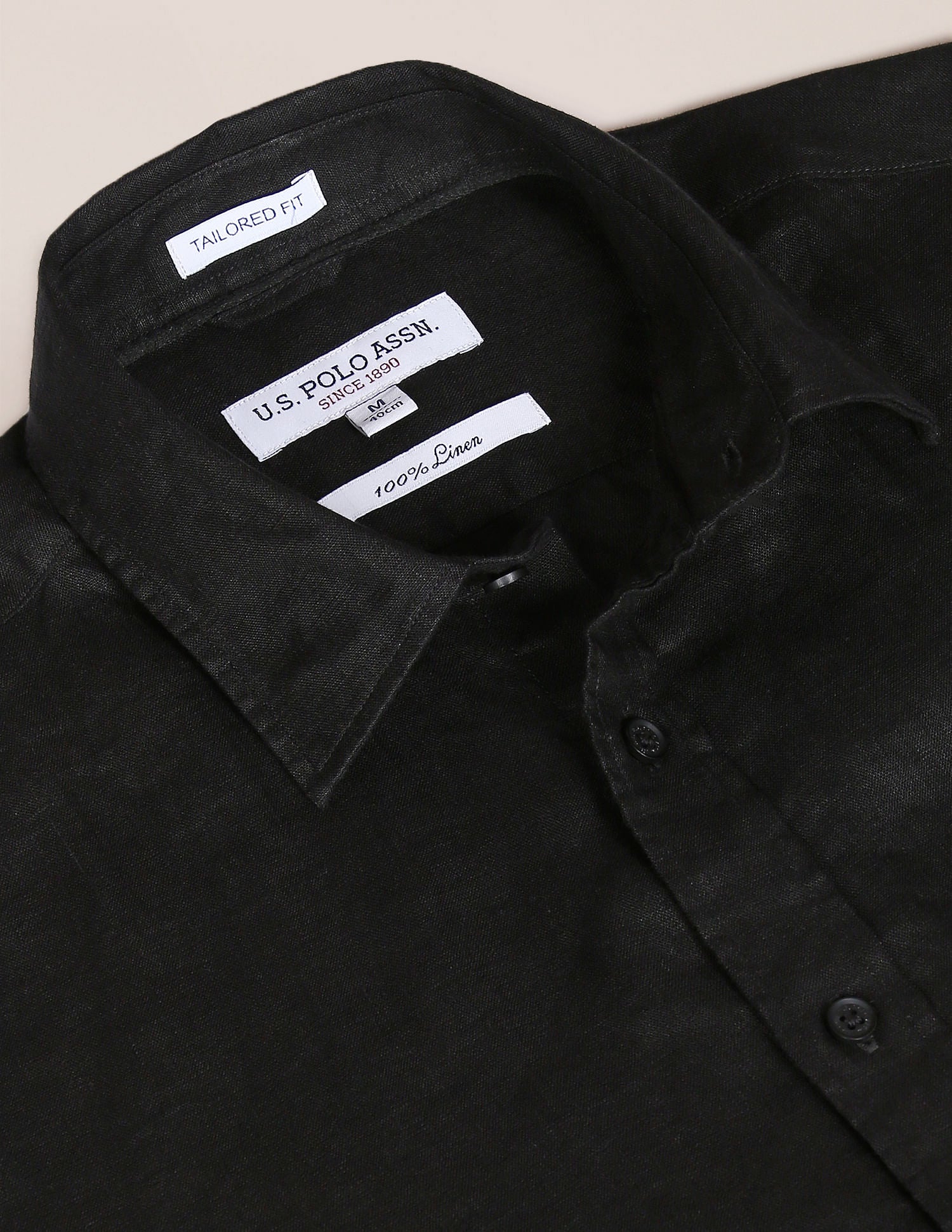 Men Black Linen Solid Casual Shirt Black - U.S. POLO ASSN. | Large