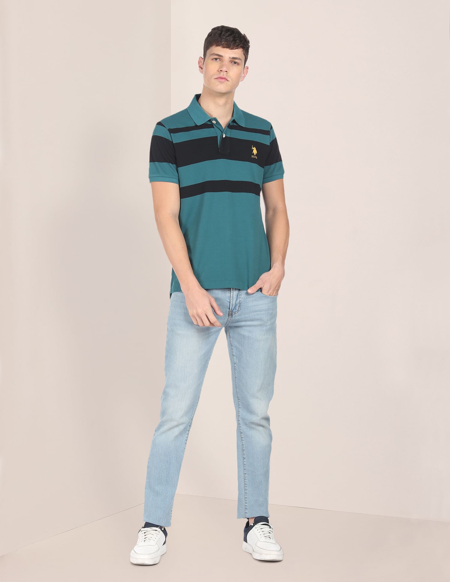 Cotton Striped Polo Shirt Teal - U.S. POLO ASSN. | Large