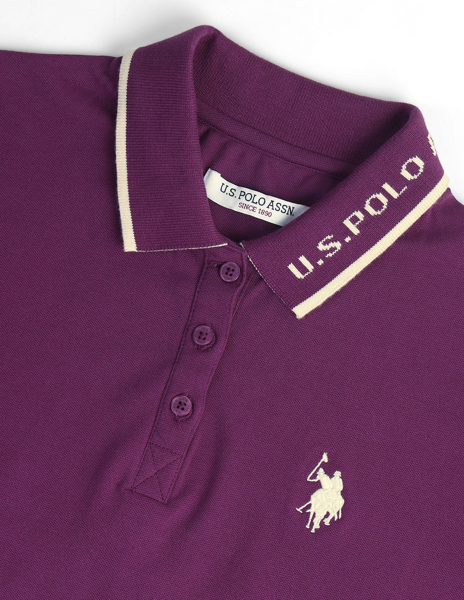 Logo Collar Pique Polo Shirt Purple - U.S. Polo Assn. India | Large