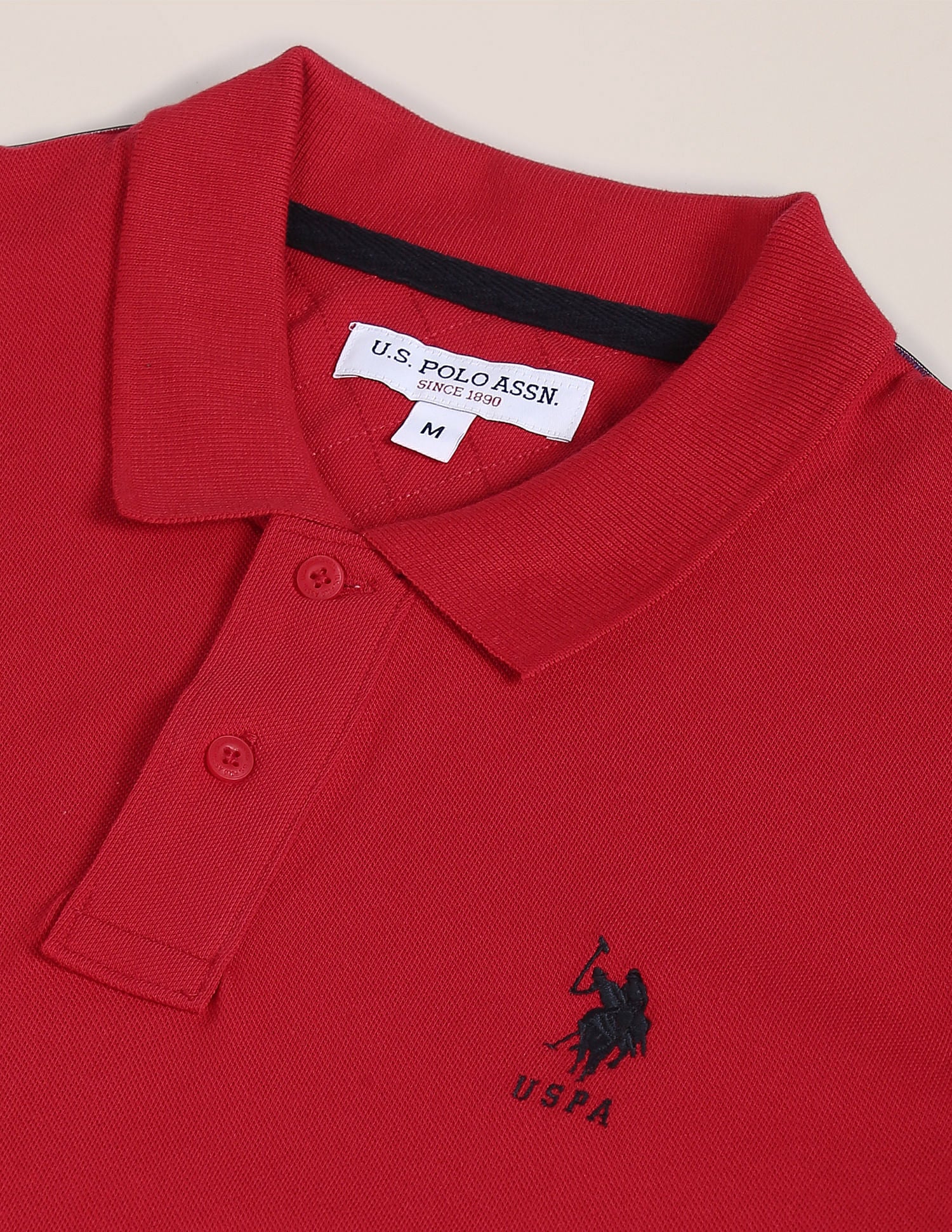 Brand Tape Solid Cotton Polo Shirt Red - U.S. Polo Assn. India | Large