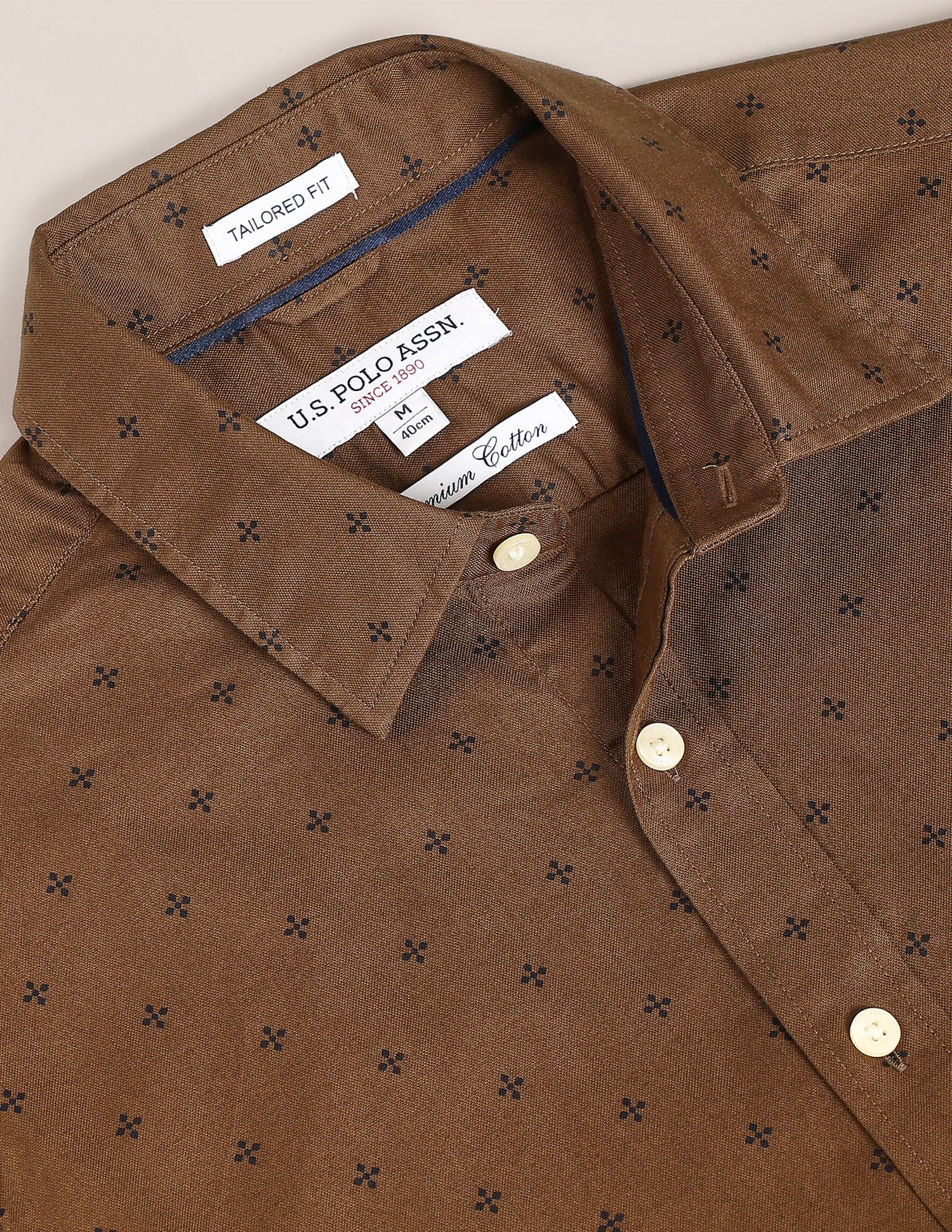 Geometric Print Dobby Shirt Brown - U.S. Polo Assn. India | Large