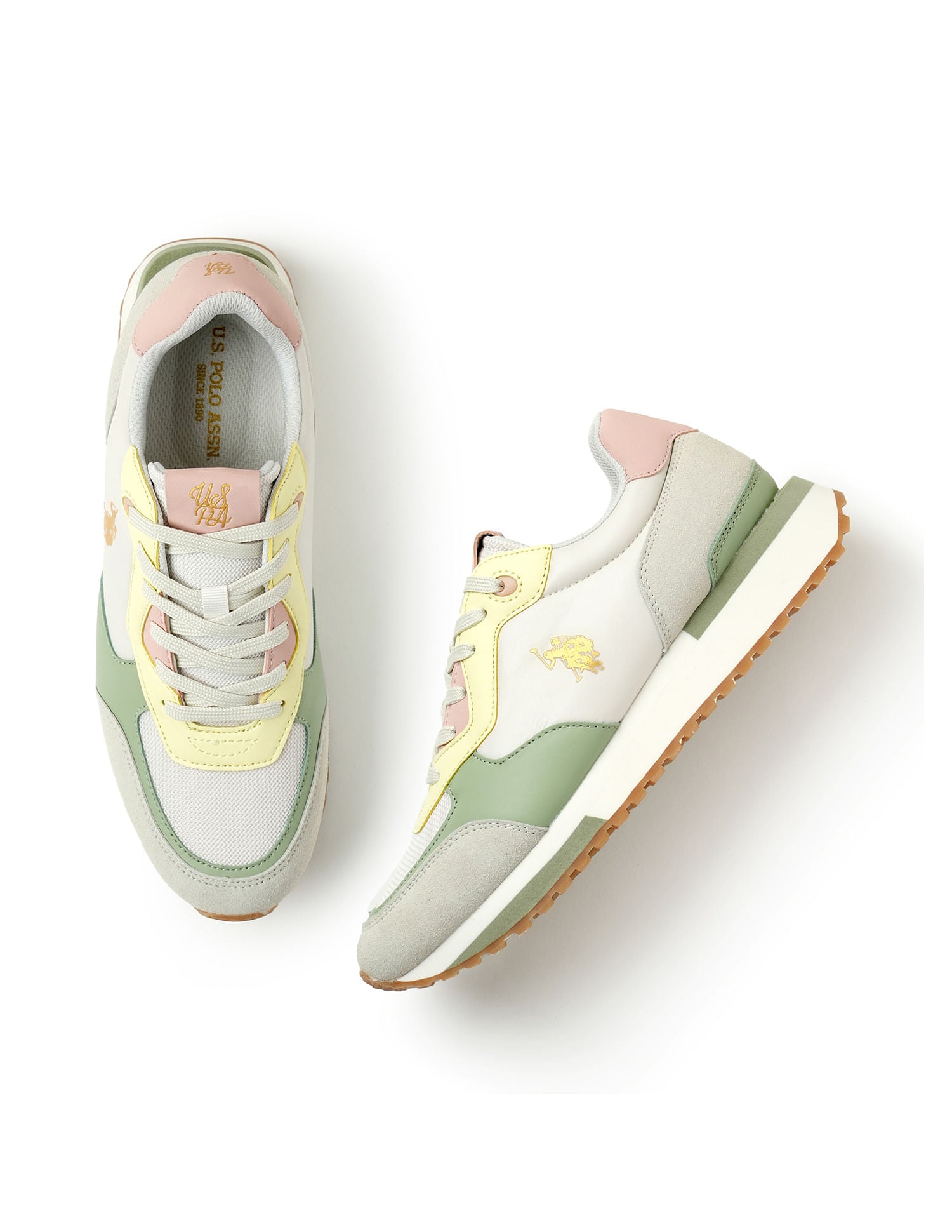 Women Cleo Suede Sneakers Green, Yellow and Peach - U.S. Polo Assn. India | Large