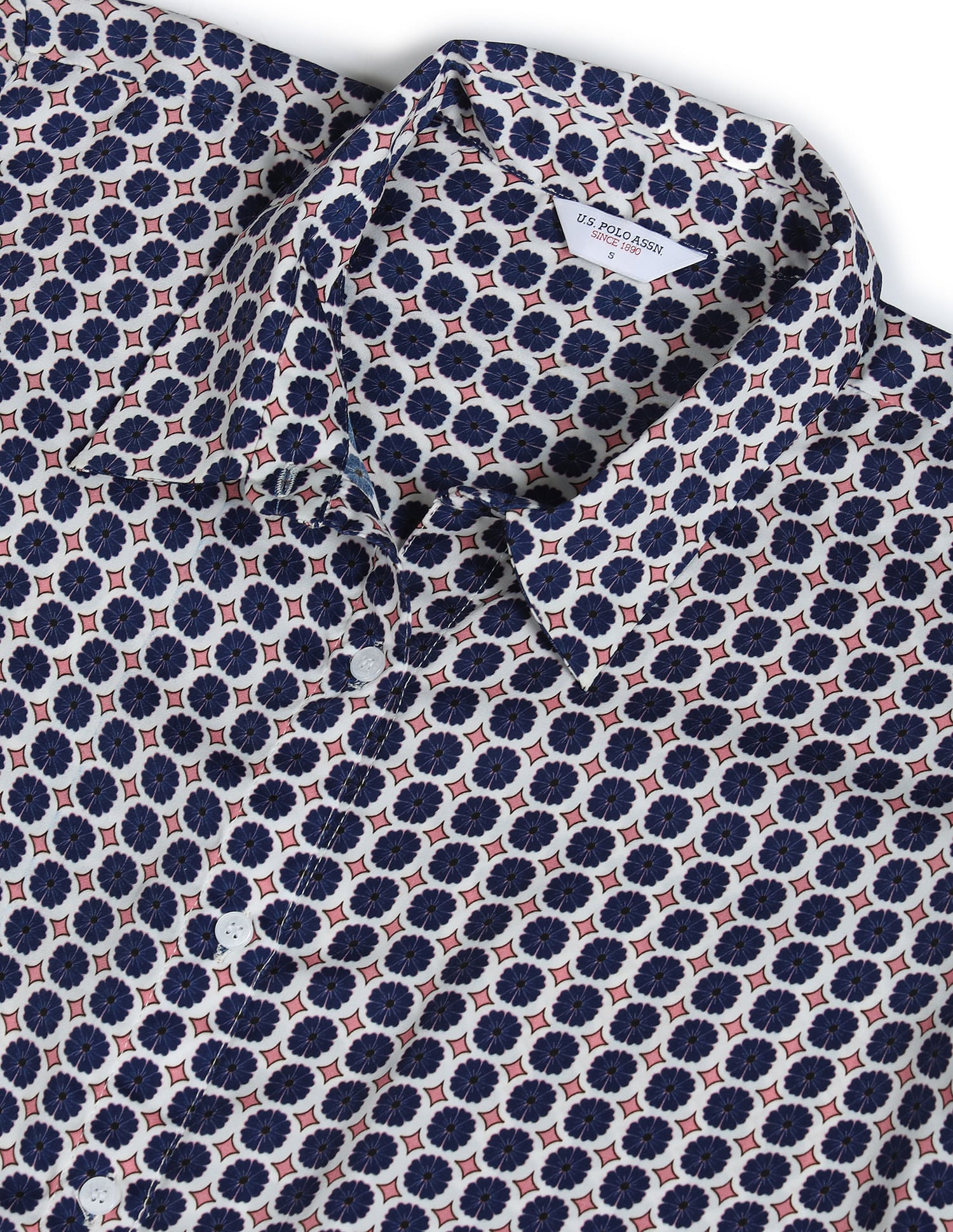 Spread Collar Geometric Print Shirt Blue, White and Red - U.S. Polo Assn. India | Large