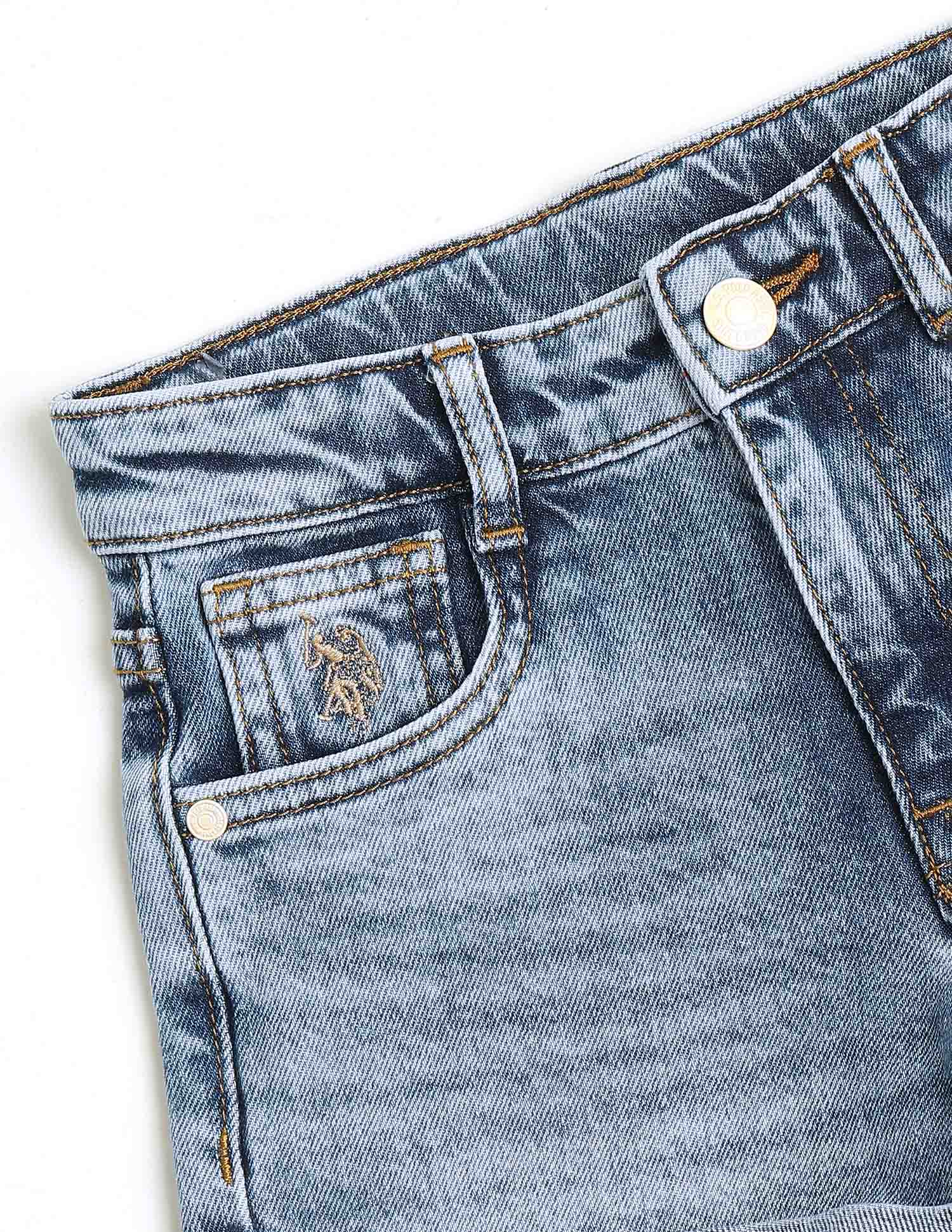 Girls Mid Rise Whiskered Denim Shorts Mid Blue - U.S. Polo Assn. India | Large
