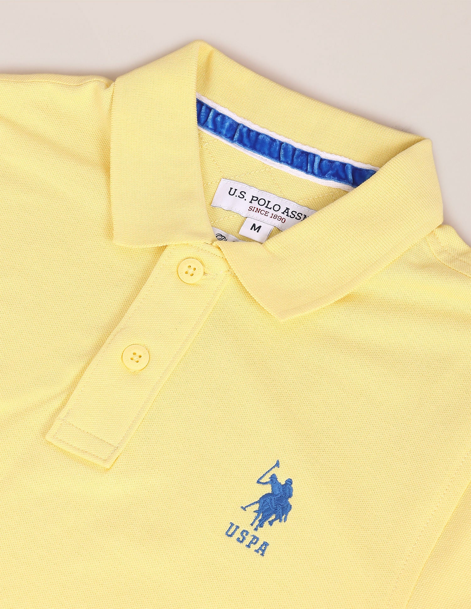 Ribbed Collar Solid Polo Shirt Yellow - U.S. POLO ASSN. | Large