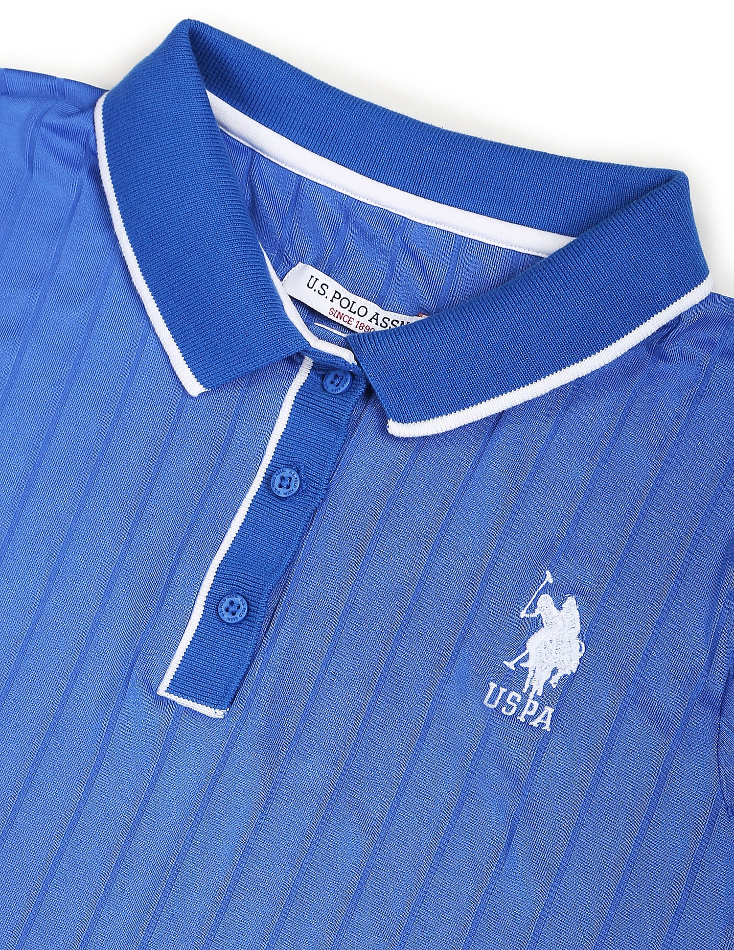 Tipped Collar Vertical Stripe Polo Shirt Blue - U.S. POLO ASSN. | Large