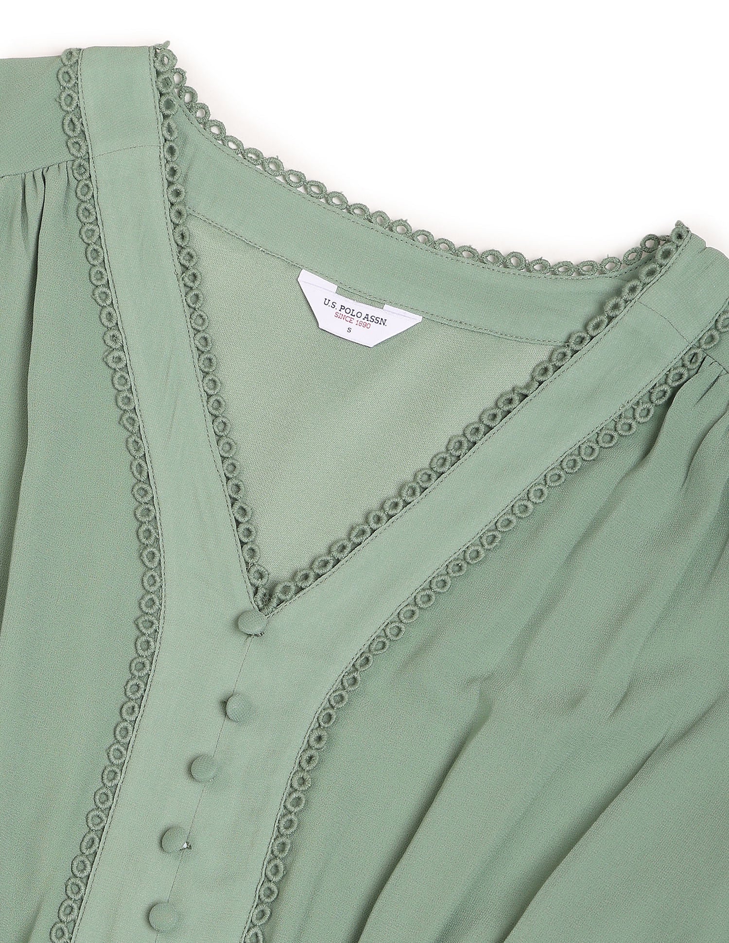 V-Neck Solid Empire Waist Dress Green - U.S. POLO ASSN. | Large