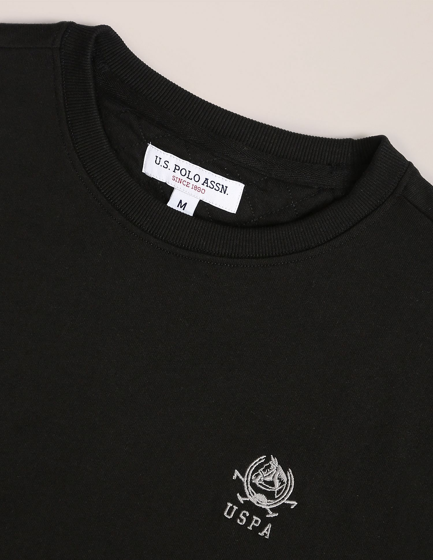 Men Black Crew Neck Colour Block Sweatshirt Black - U.S. POLO ASSN. | Large