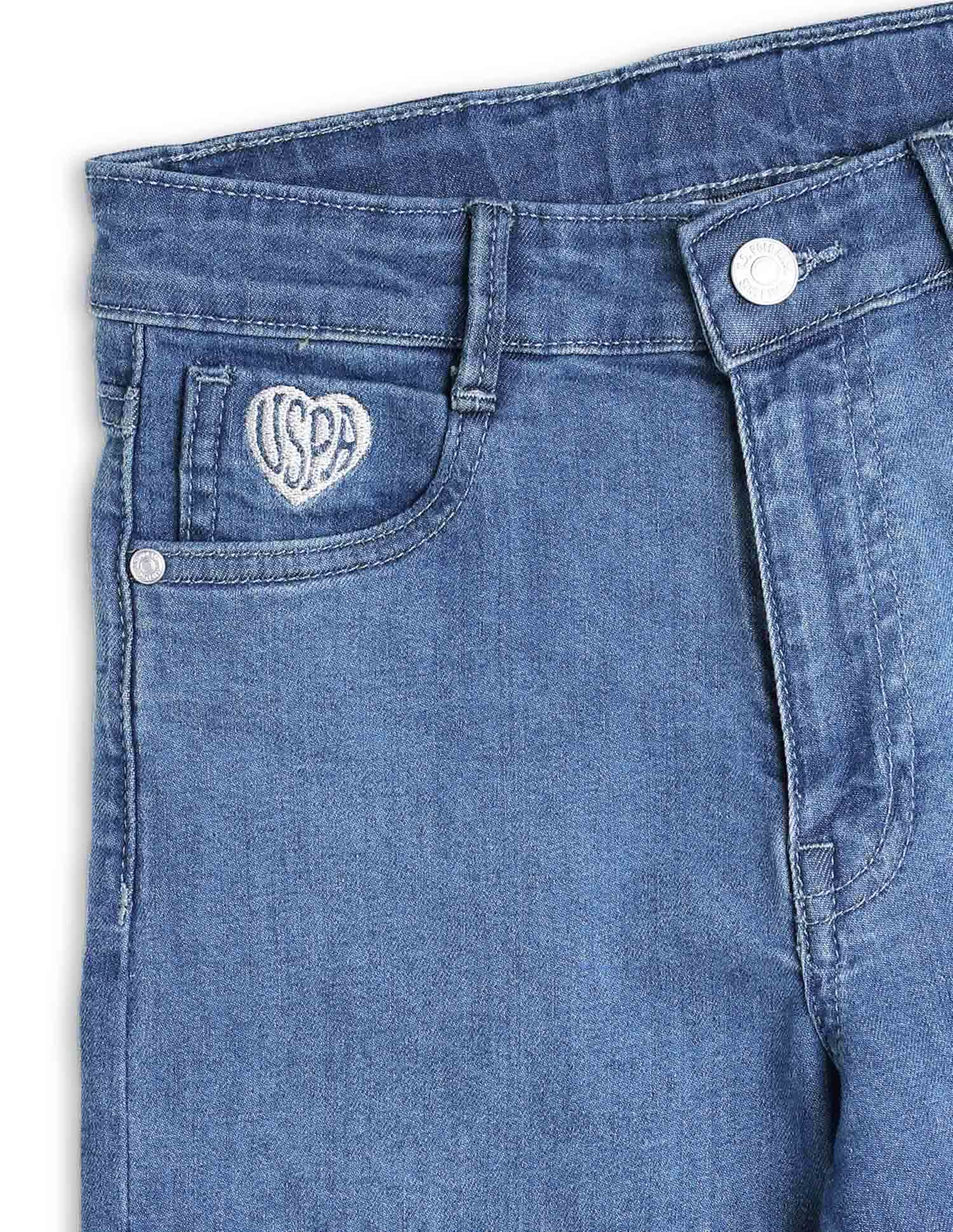 Girls Wide Leg Fit Blue Jeans Medium Blue - U.S. POLO ASSN. | Large