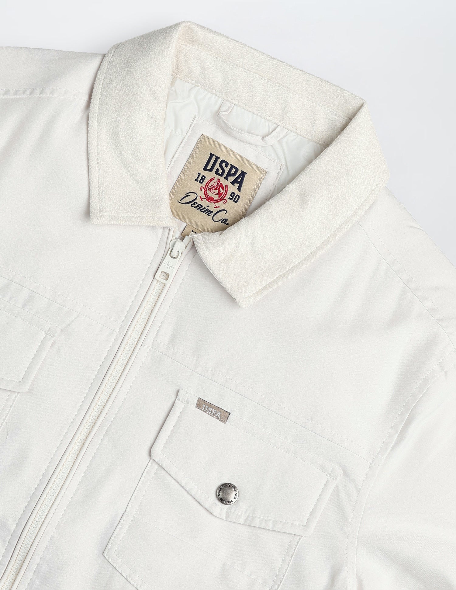 Solid Regular Fit Jacket Off White - U.S. Polo Assn. India | Large