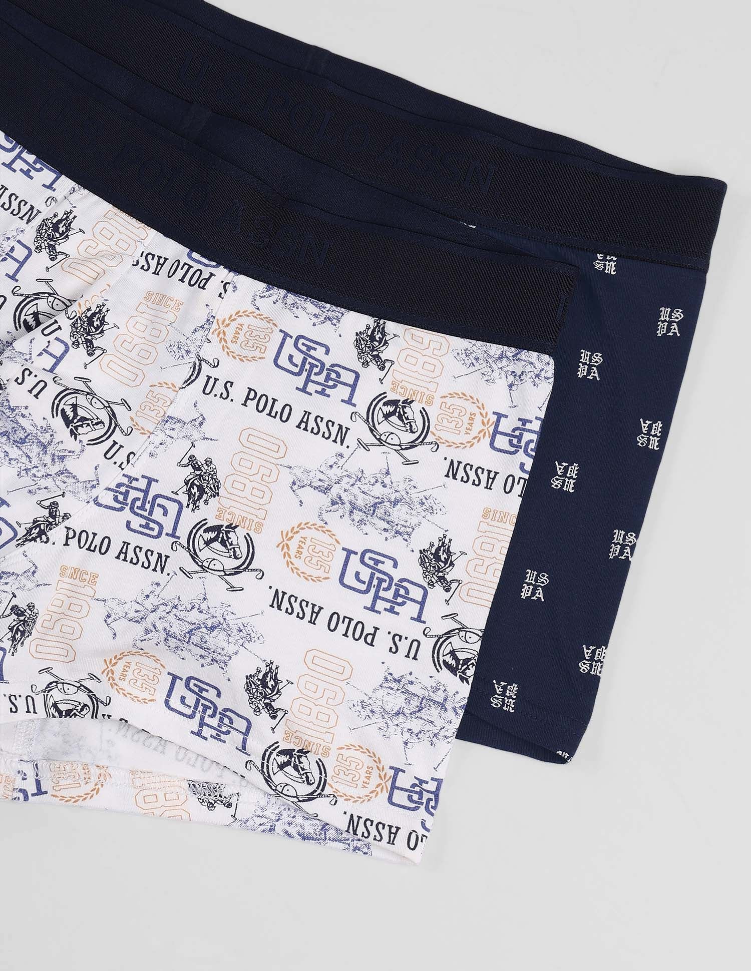 Brand Printed OET16 Trunks - Pack Of 2 Navy and White - U.S. POLO ASSN. | Large