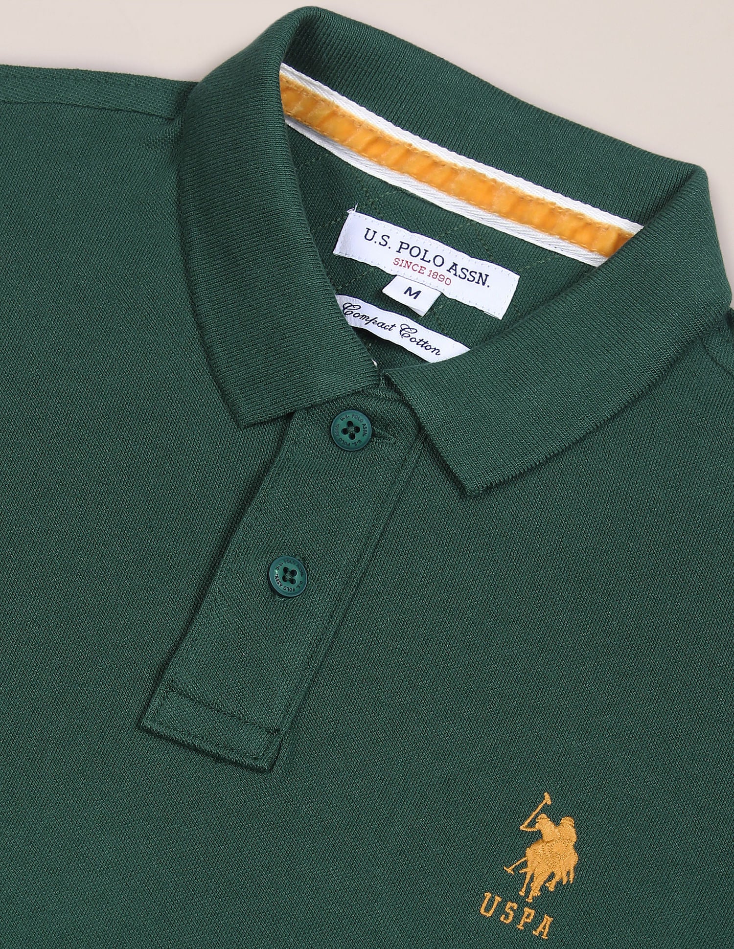 Ribbed Collar Solid Polo Shirt Dark Green - U.S. POLO ASSN. | Large
