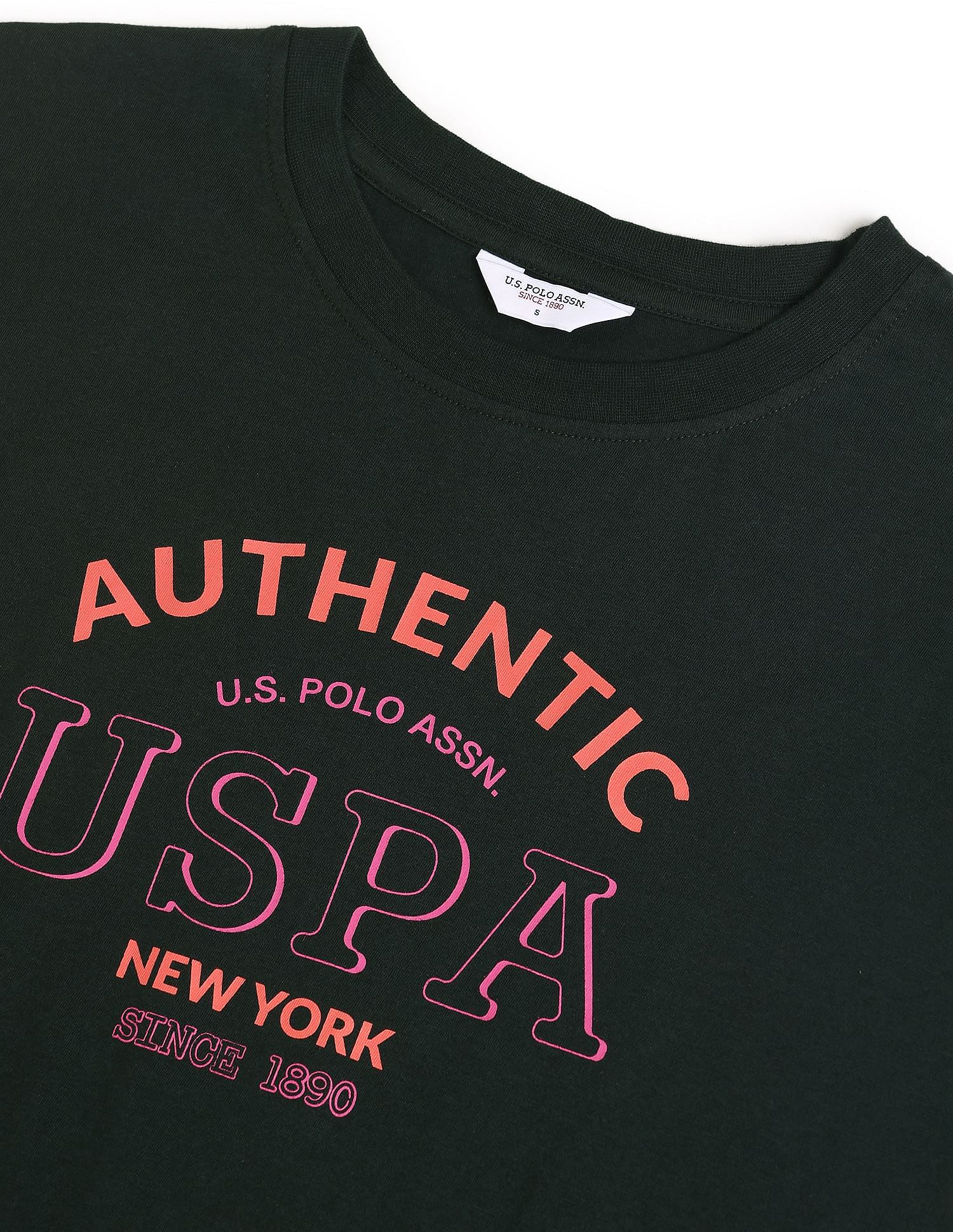 Crew Neck Typographic Print T-Shirt Dark Green - U.S. Polo Assn. India | Large