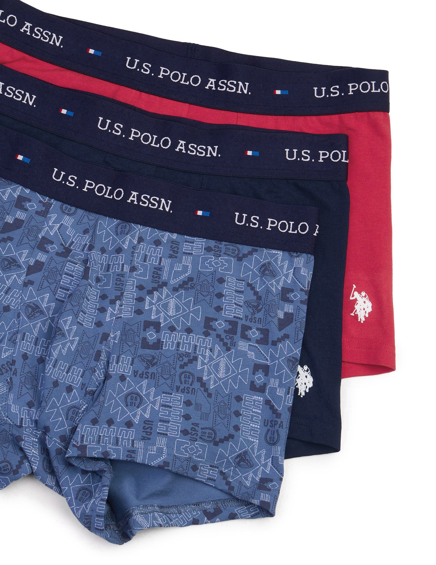 Breathable Cotton Stretch OET25 Trunks - Pack of 3 Red|Moonlight Blue - U.S. Polo Assn. India | Large