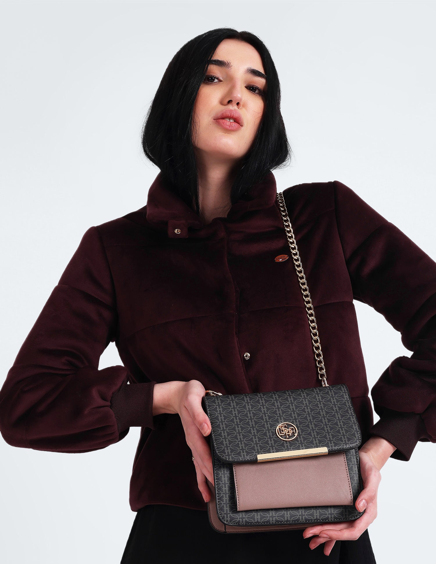 Snap Button Closure Monogram Sling Bag Grey - U.S. POLO ASSN. | Large