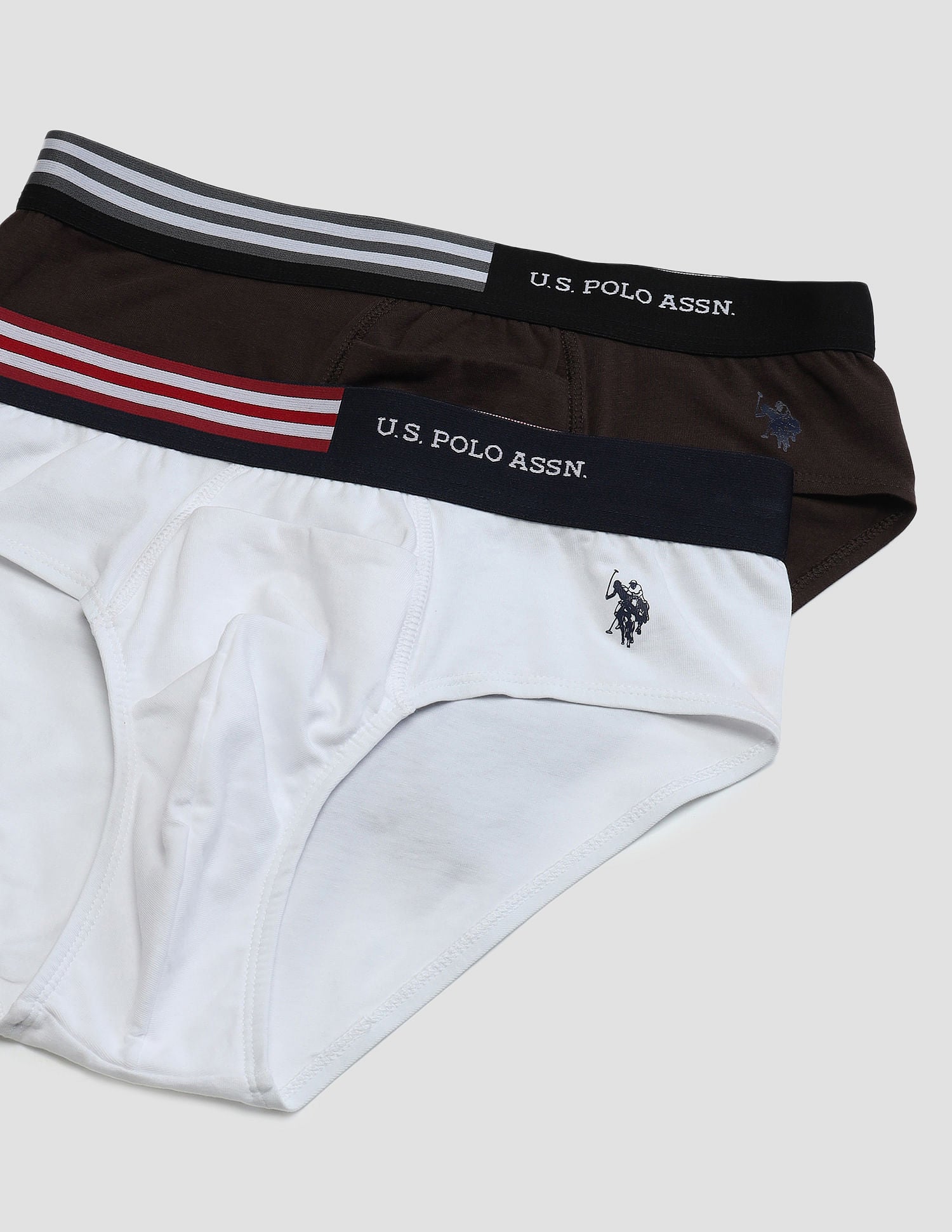Flag Waist Single Jersey OEB06 Briefs - Pack Of 2 White and Mulch - U.S. POLO ASSN. | Large