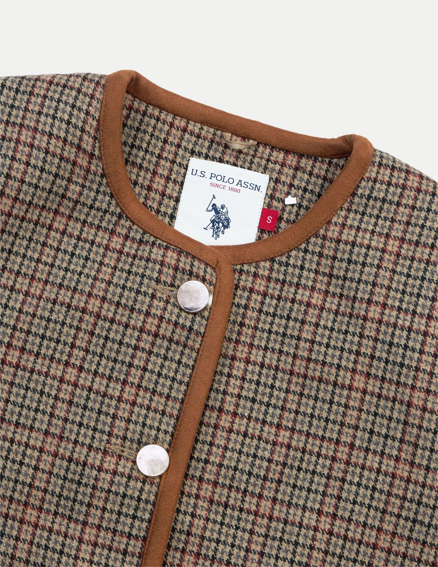 Houndstooth Checked Crop Jacket Brown - U.S. Polo Assn. India | Large