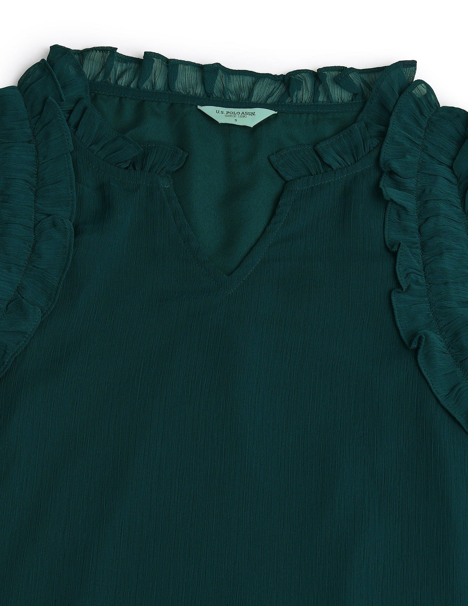 V-Neck Ruffled Neck Top Green - U.S. Polo Assn. India | Large