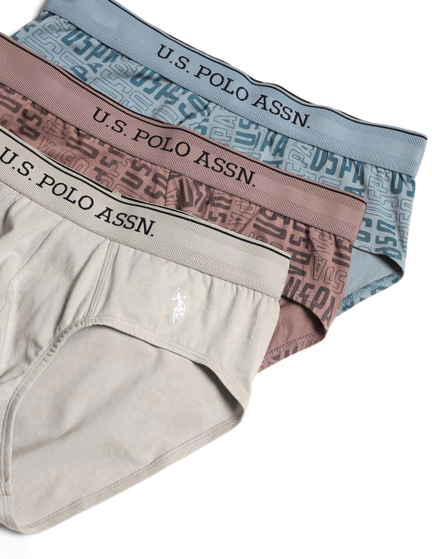 Moisture Wicking Cotton OEB17 Briefs - Pack Of 3 Aop Stone Blue, Aop Antler and Oatmeal Solid - U.S. POLO ASSN. | Large