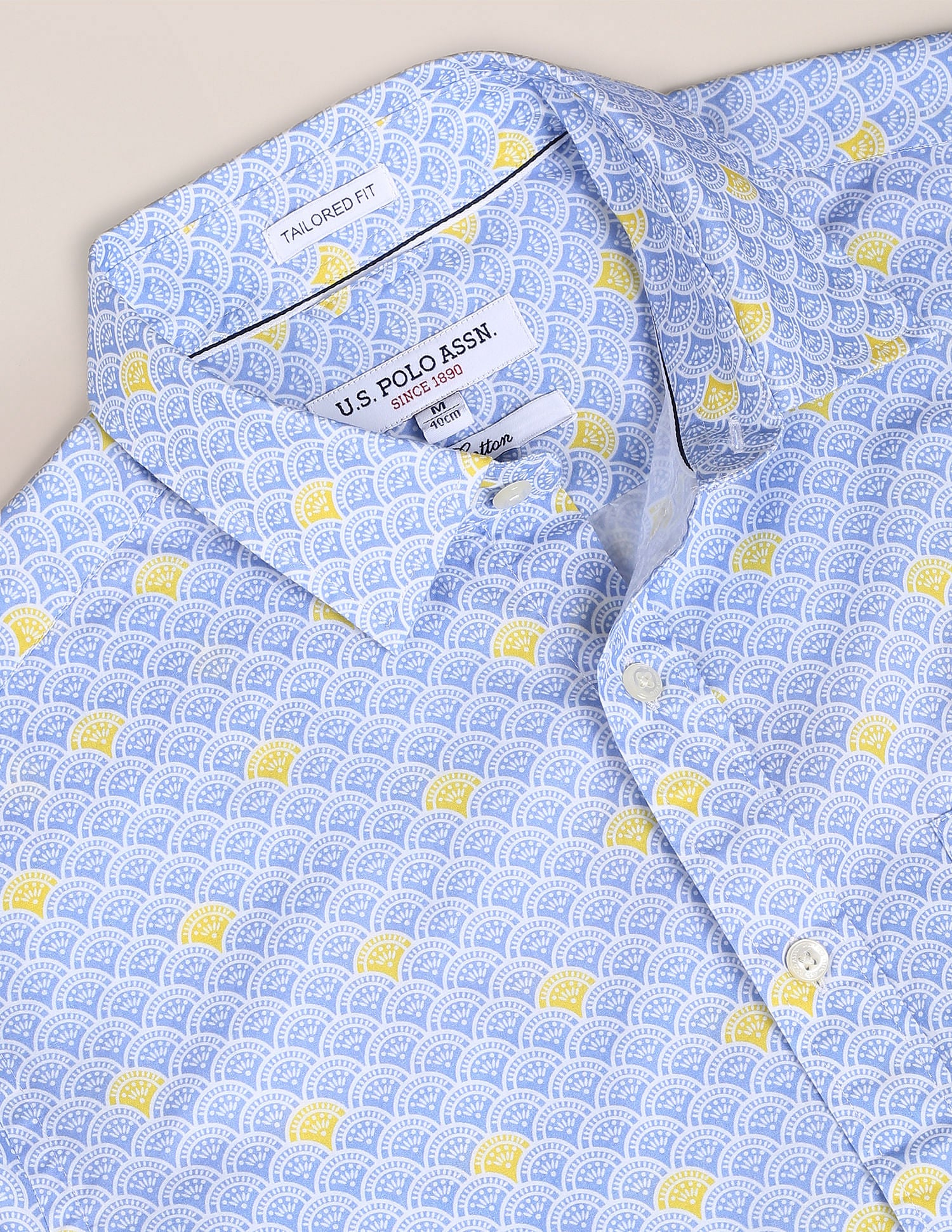 Geometric Print Cotton Shirt Blue - U.S. POLO ASSN. | Large