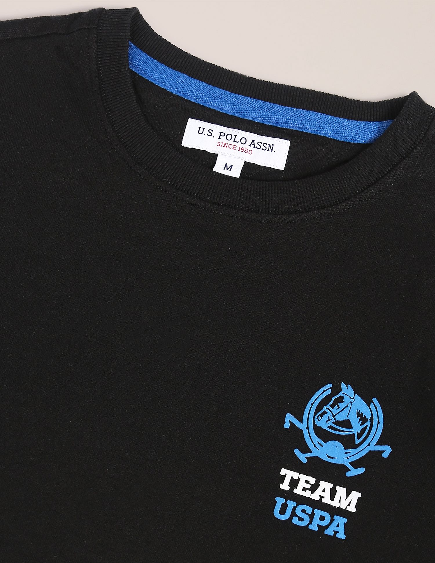 Men Black Crew Neck Logo Solid Sweatshirt Black - U.S. POLO ASSN. | Large