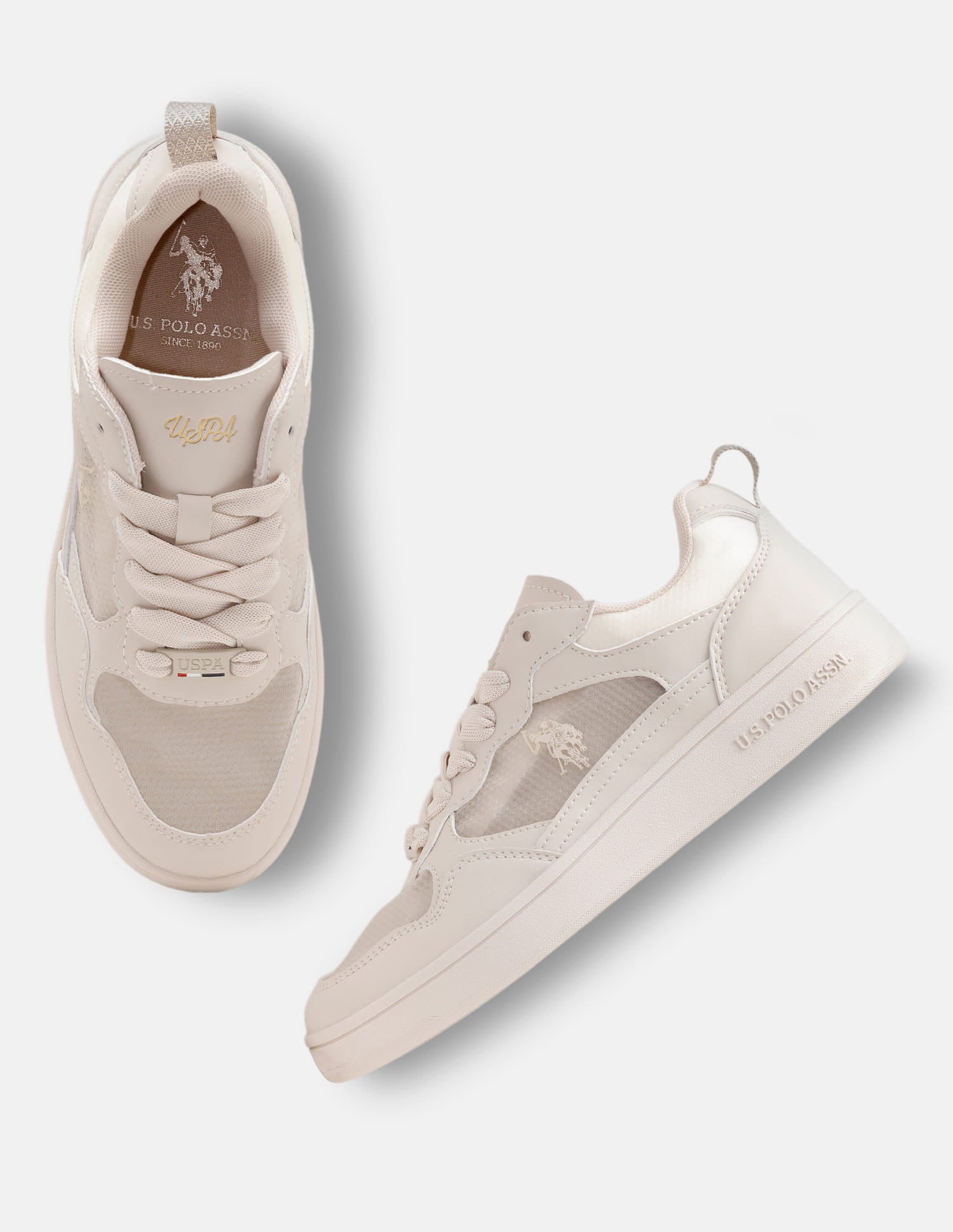 Women Zira Round Toe Mesh Sneakers Beige - U.S. Polo Assn. India | Large