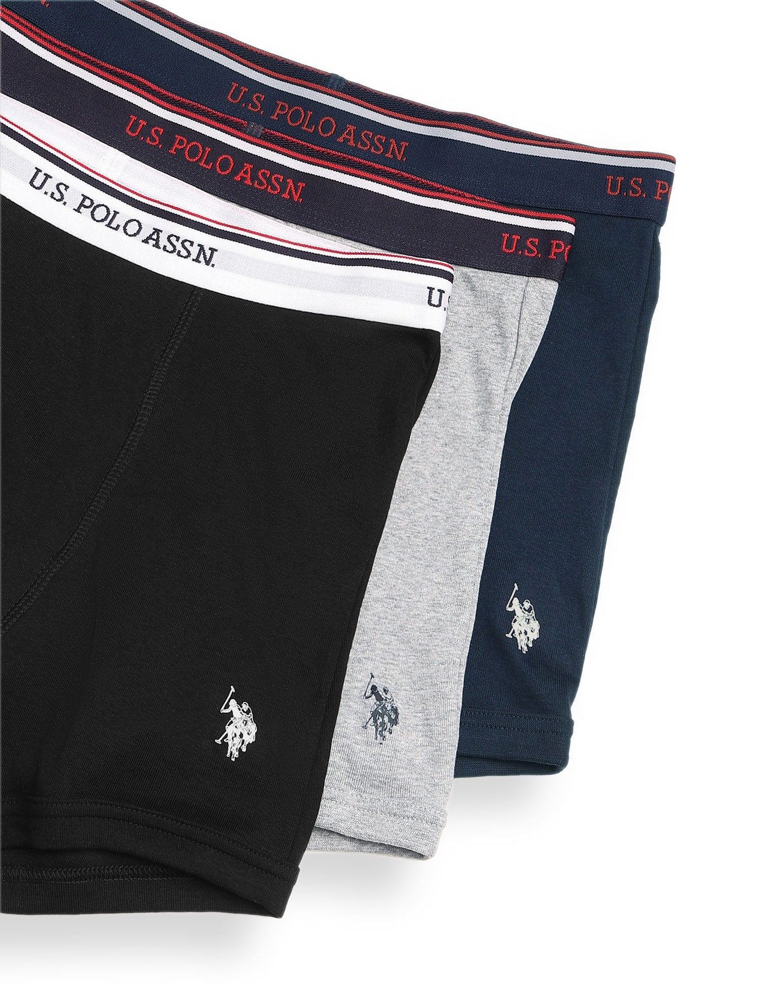 Mid Rise Solid 1667 Trunks - Pack Of 3 Black, Grey Melange and Navy - U.S. Polo Assn. India | Large