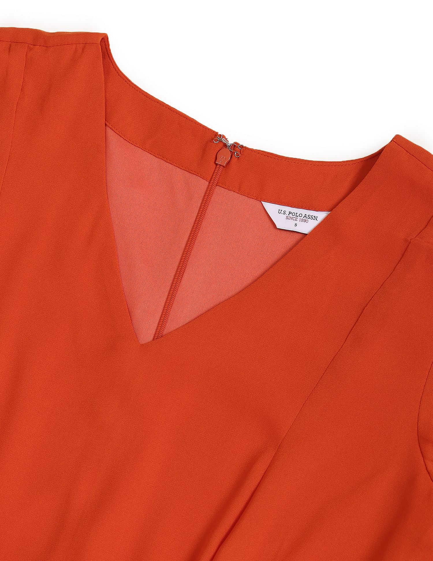 Solid Three Quarter Sleeve A-Line Dress Orange - U.S. Polo Assn. India | Large