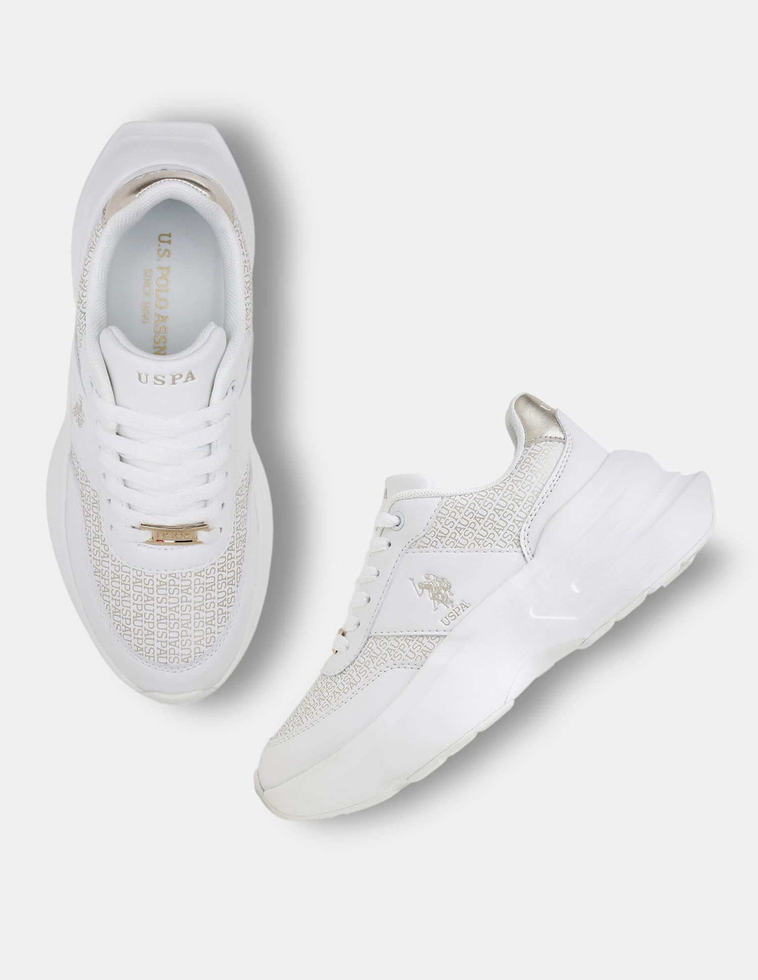Women Thea Metallic Brand Printed Sneakers Off White - U.S. Polo Assn. India | Large
