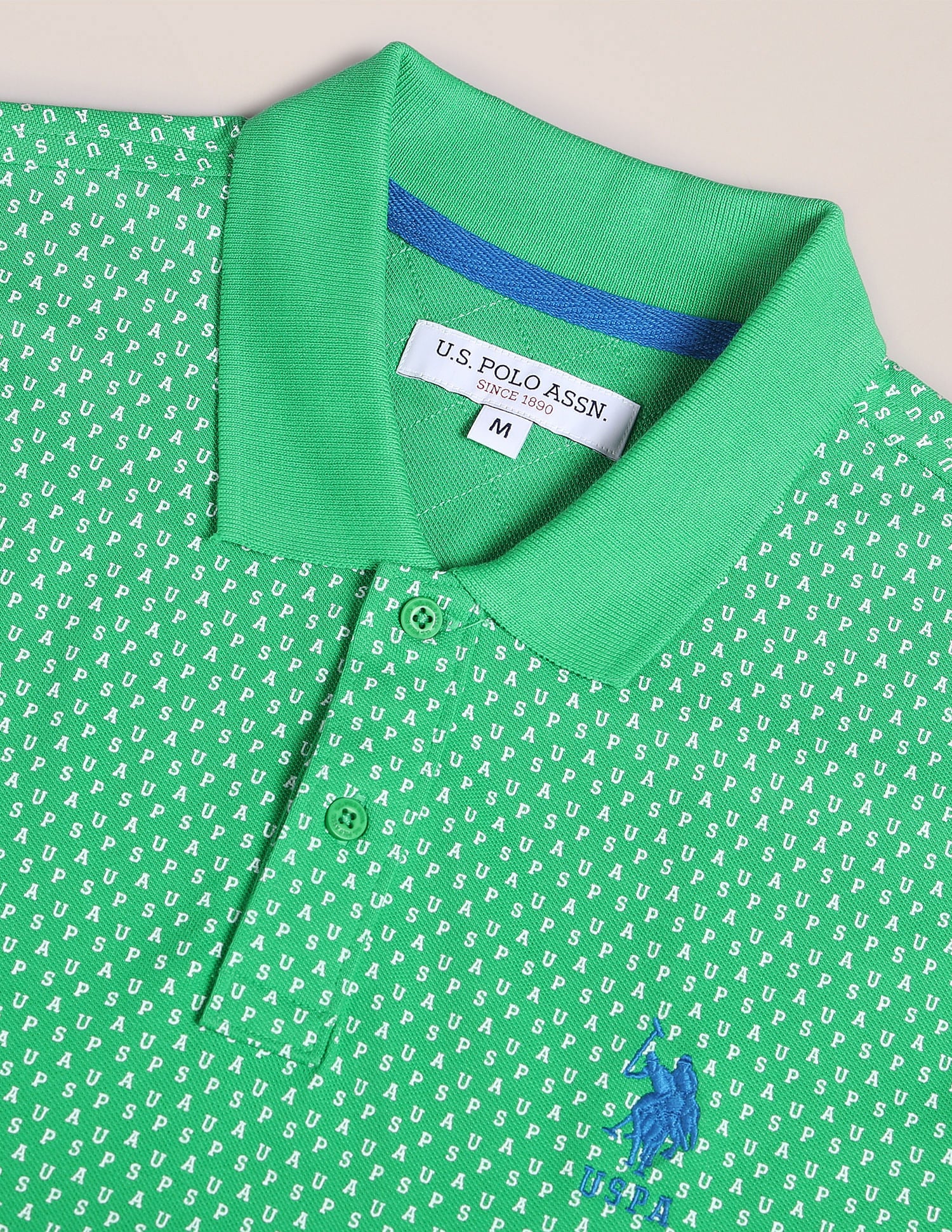 Typography Print Slim Fit Polo Shirt Green - U.S. Polo Assn. India | Large