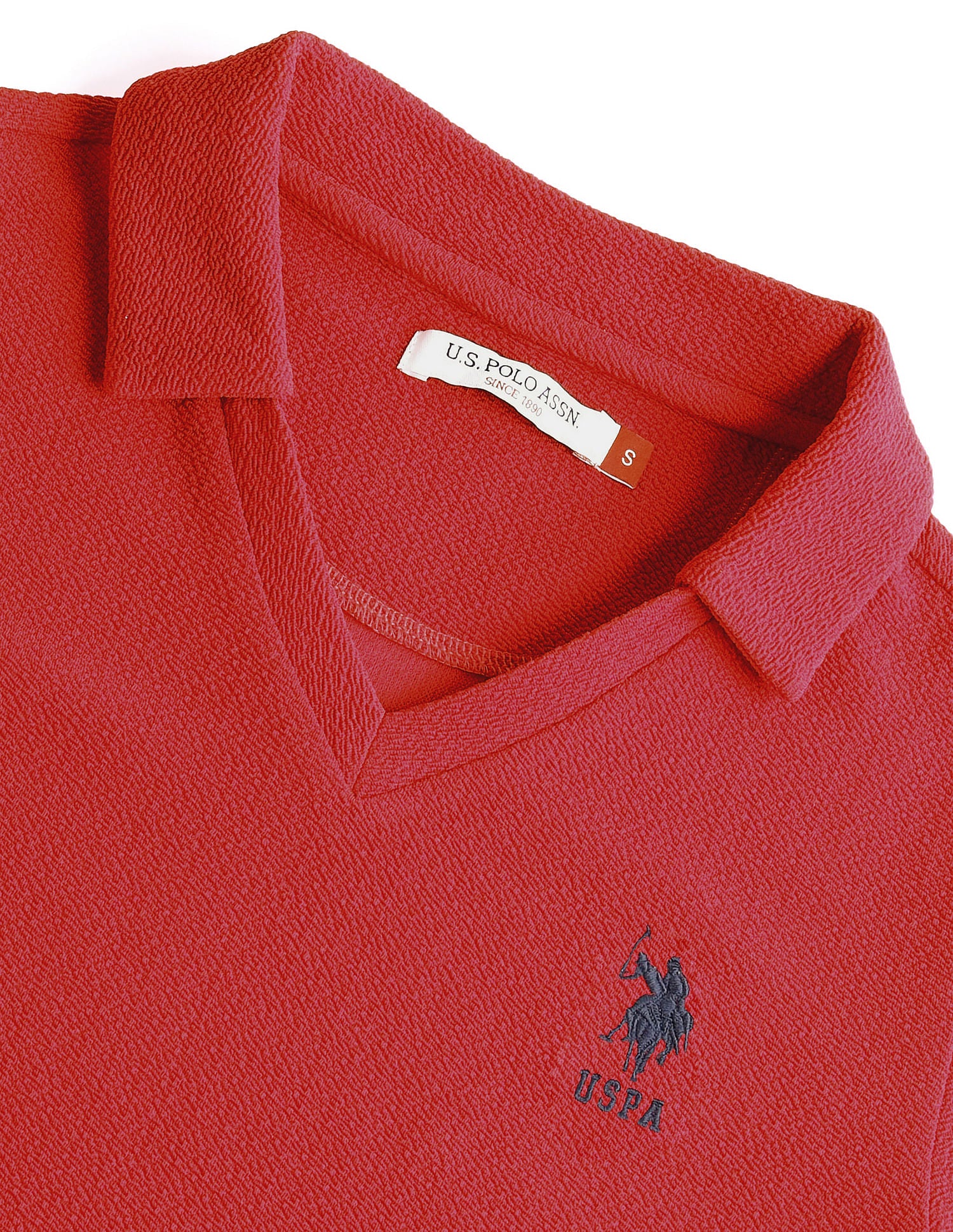 Ribbed Collar Textured Polo Shirt Red - U.S. Polo Assn. India | Large