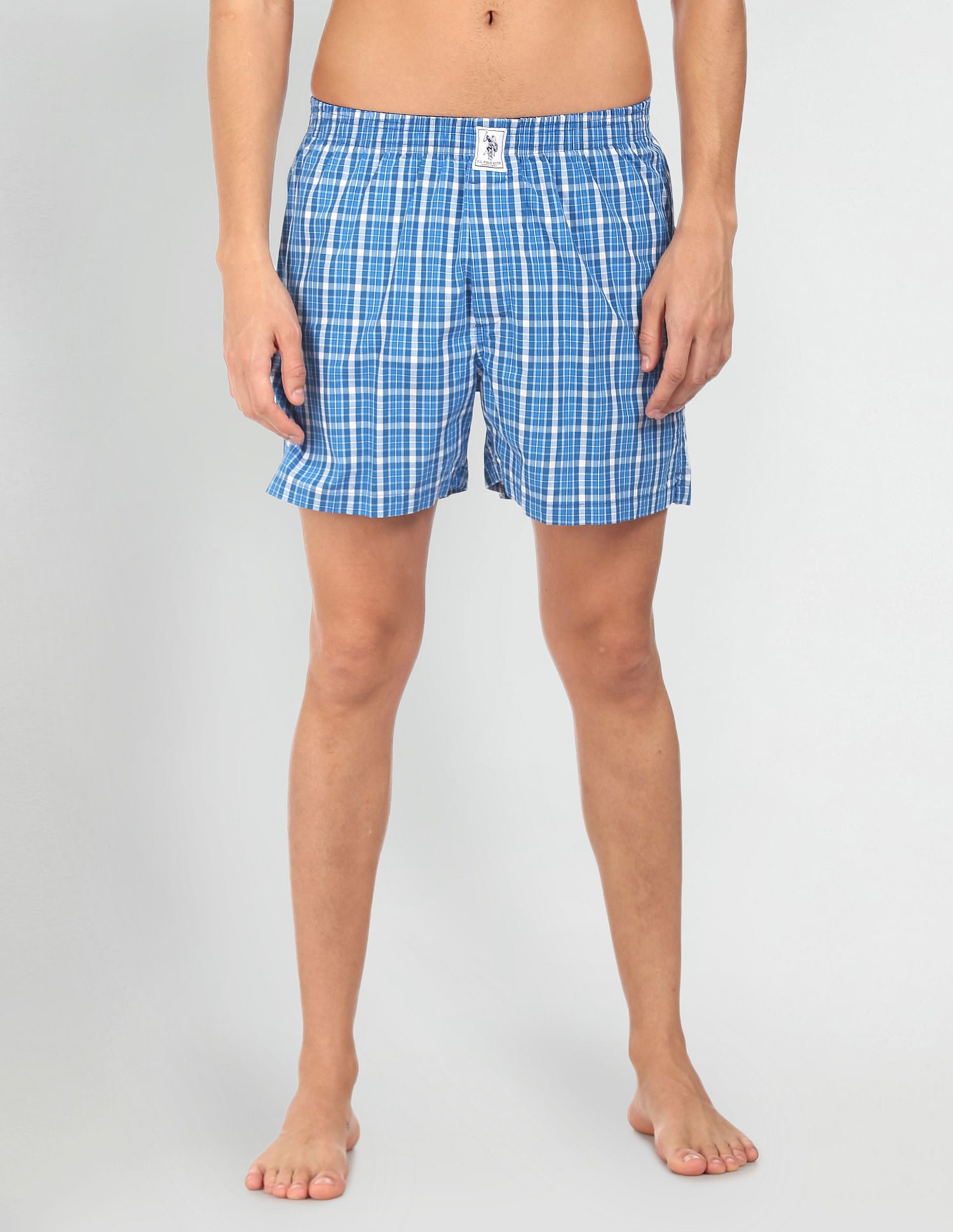 Plaid Check Pure Cotton I691 Boxers - Pack Of 2 Blue - U.S. POLO ASSN. | Large