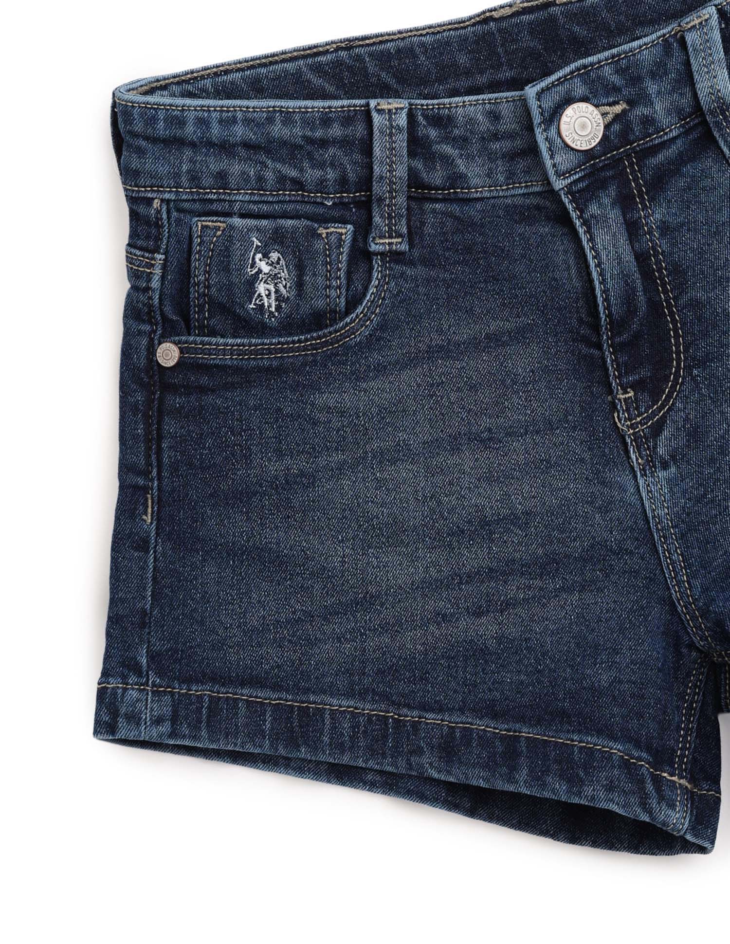 Girls Upturned Hem Denim Shorts Blue - U.S. POLO ASSN. | Large