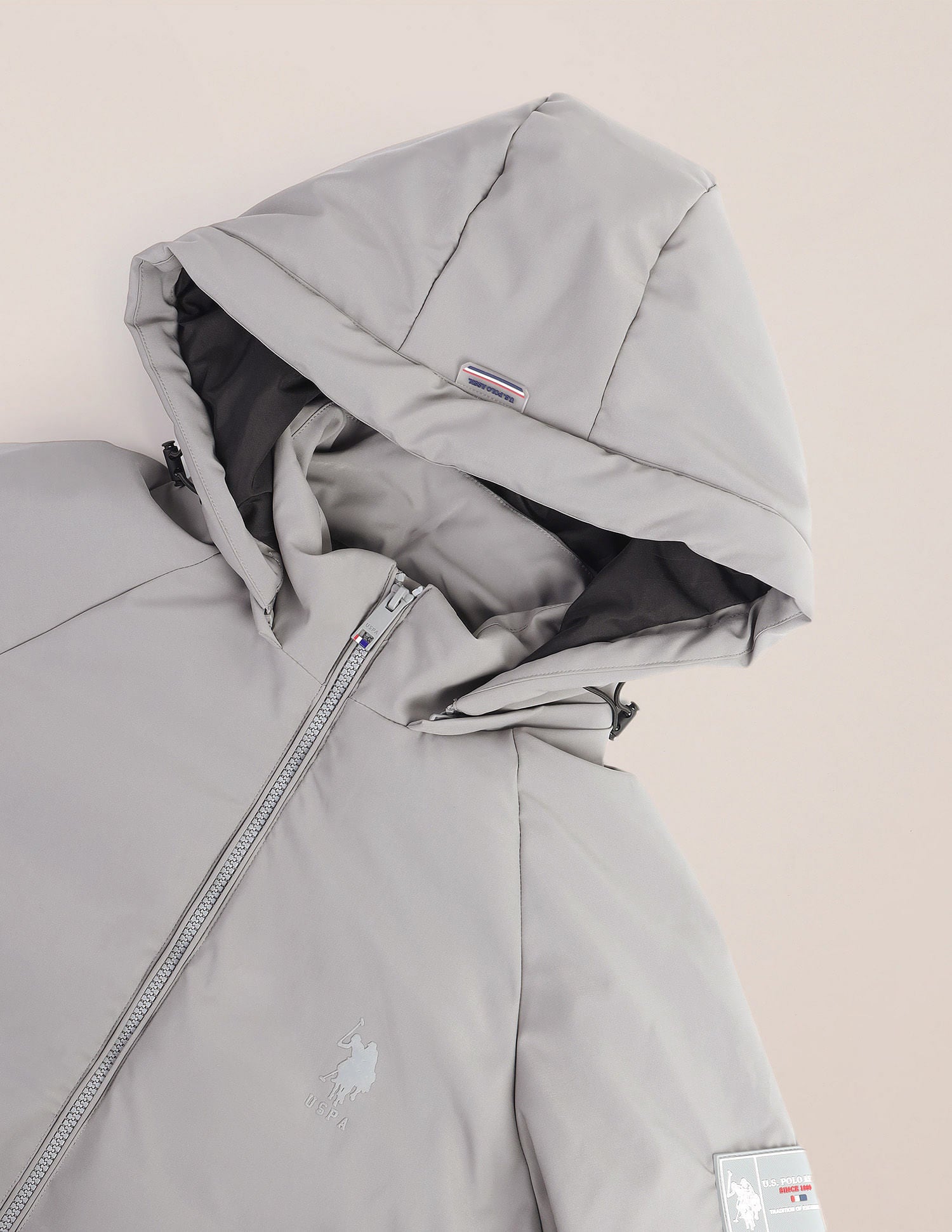Solid Hooded Puffer Jacket Grey - U.S. Polo Assn. India | Large