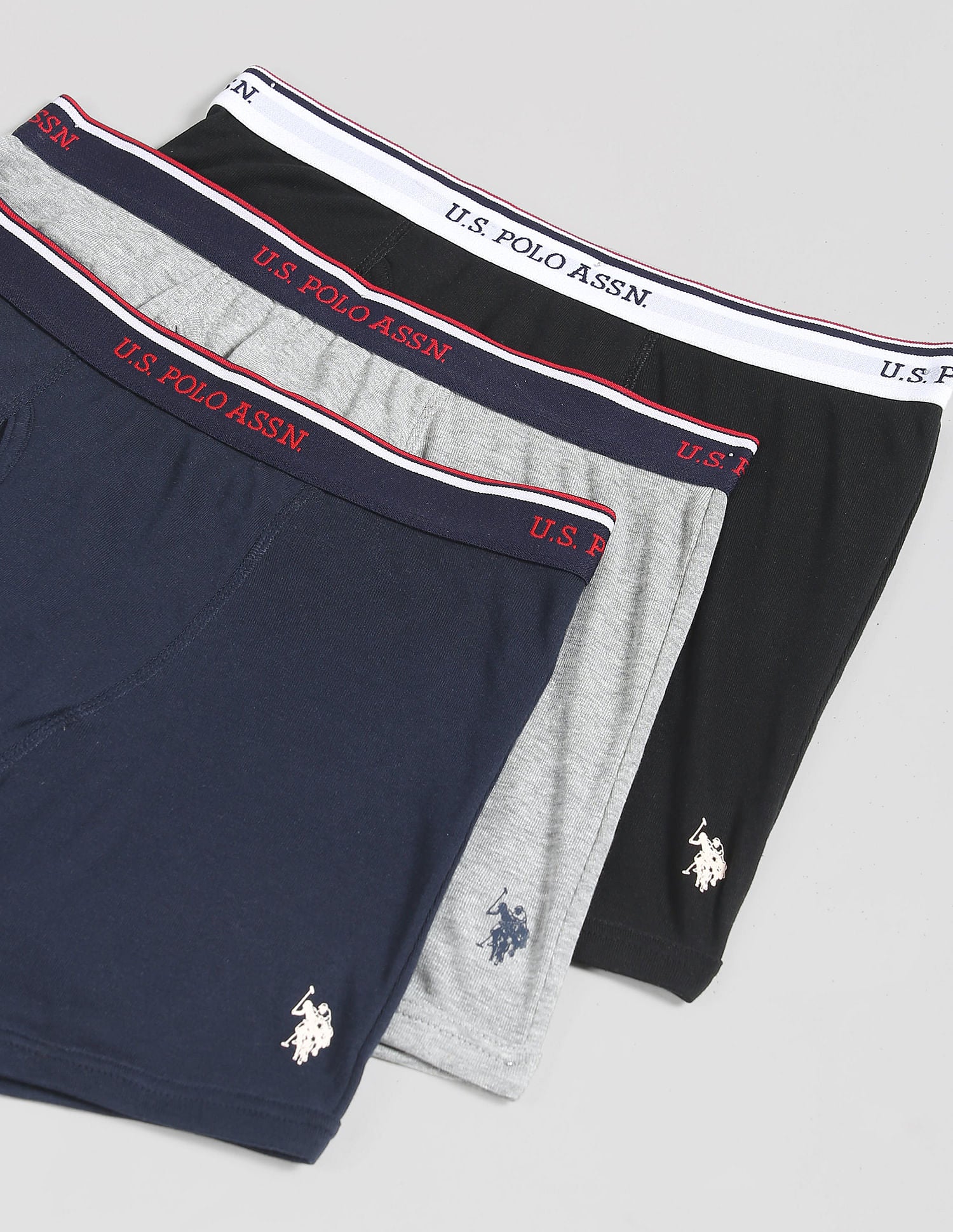 Mid Rise Solid 1667 Trunks - Pack Of 3 Black, Grey Melange and Navy - U.S. POLO ASSN. | Large