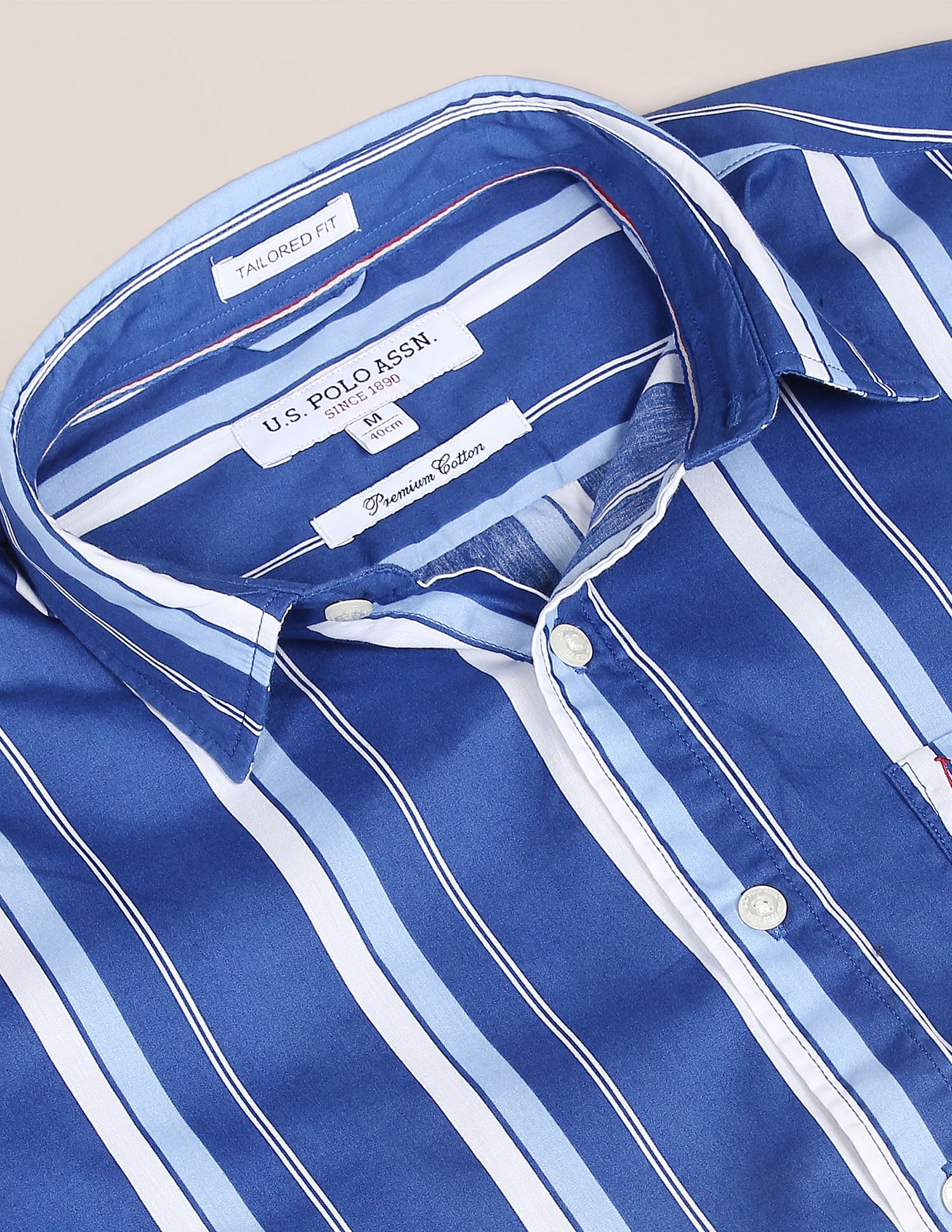 Regular Fit Striped Casual Shirt Blue - U.S. Polo Assn. India | Large