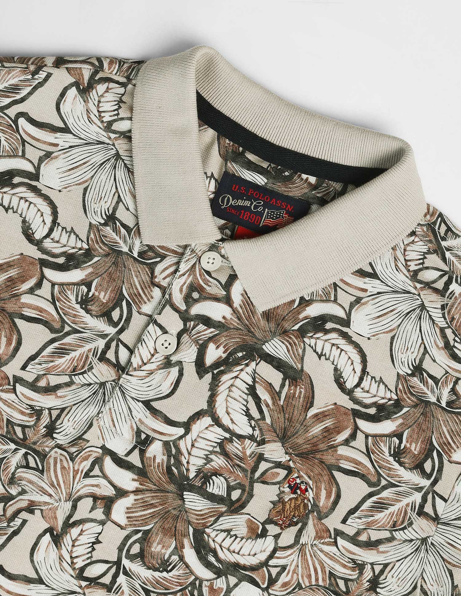 Floral Print Muscle Fit Polo Shirt Beige - U.S. Polo Assn. India | Large
