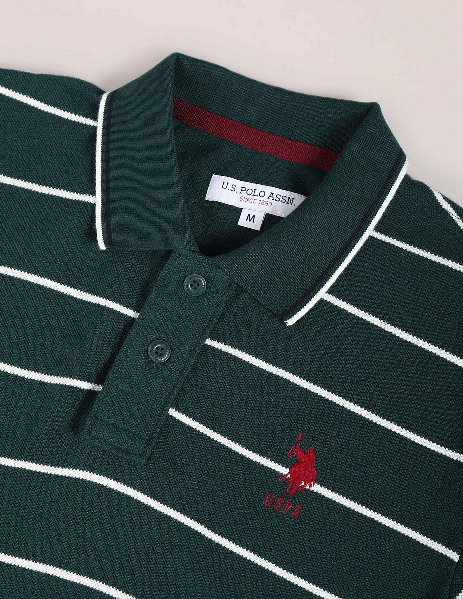 Horizontal Stripe Cotton Polo Shirt Dark Green - U.S. POLO ASSN. | Large