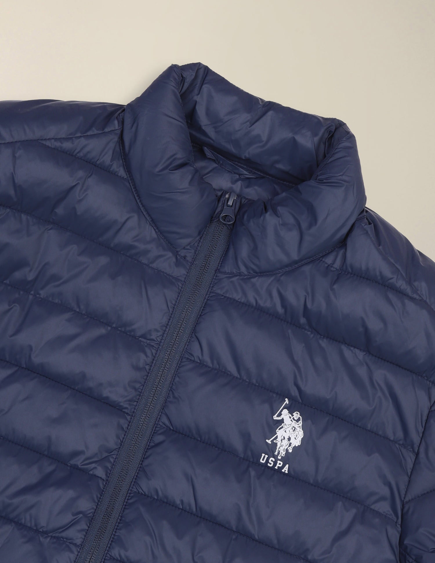 High Neck Nylon Solid Puffer Jacket Navy - U.S. Polo Assn. India | Large