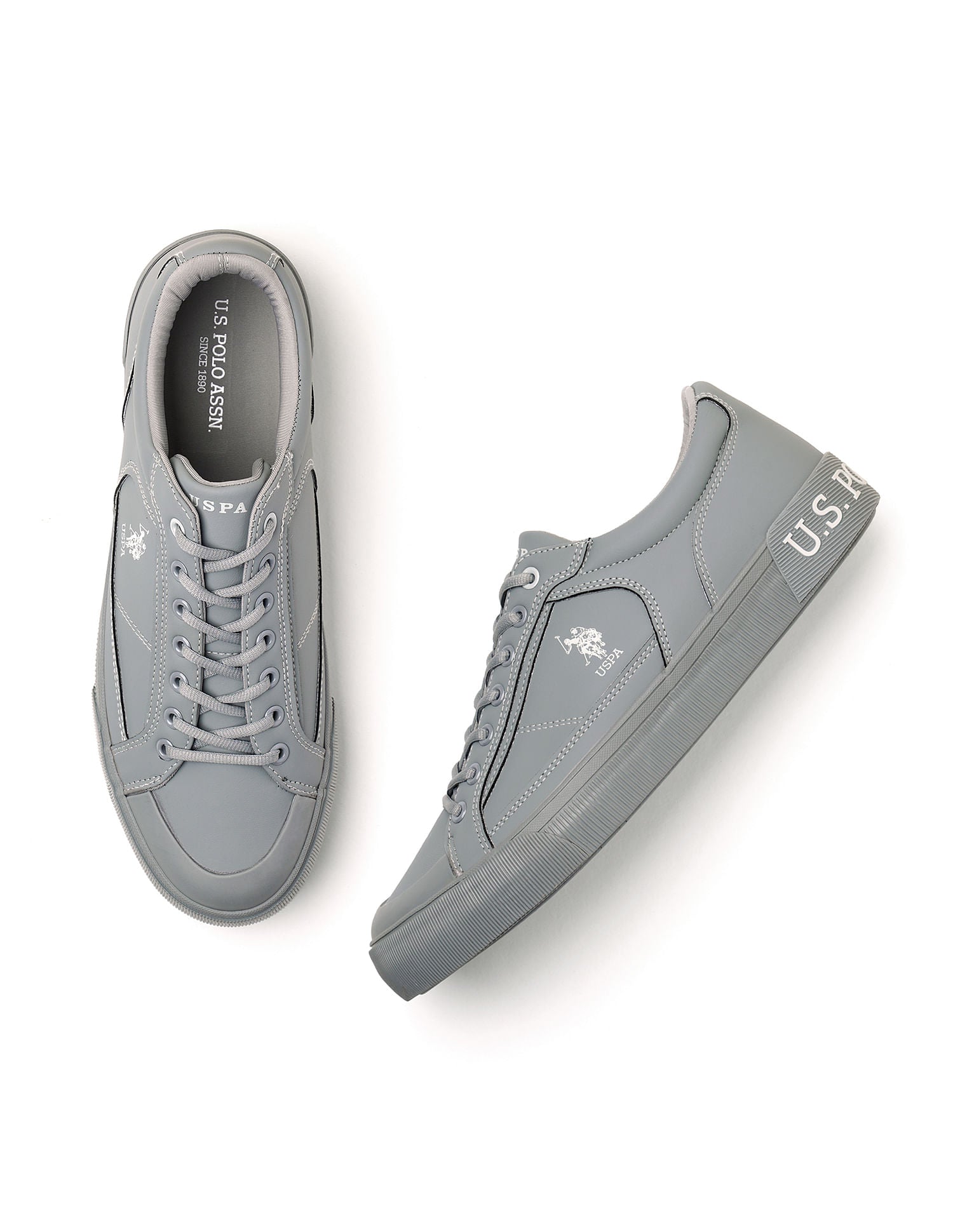 Men Round Toe Lace Up Ruben Sneakers Grey - U.S. Polo Assn. India | Large