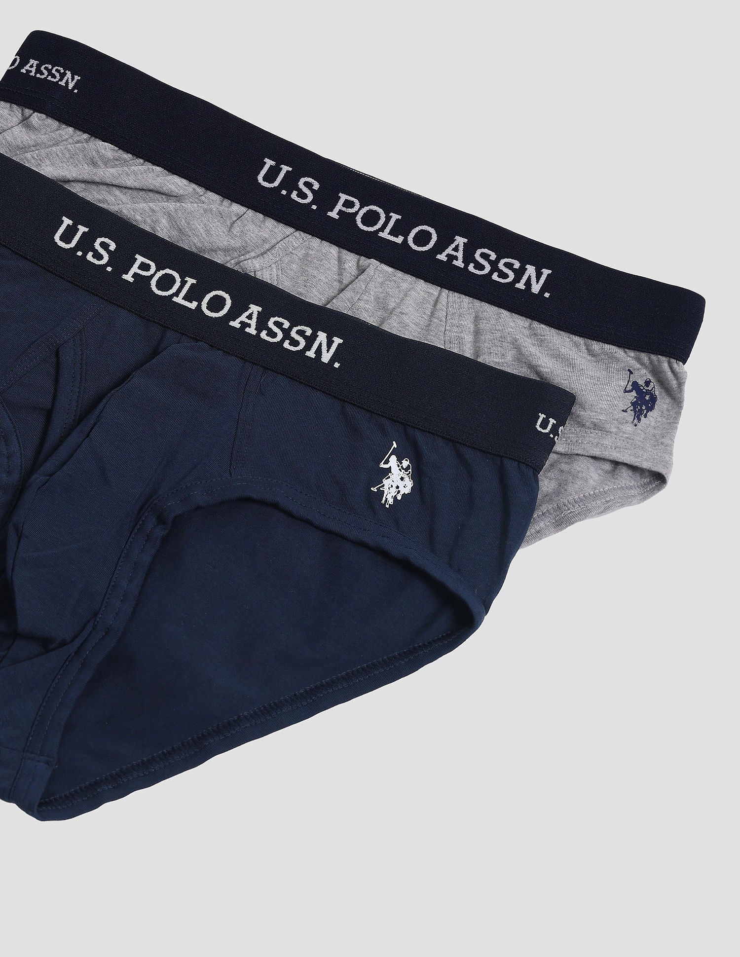 Elasticized Waist OEB11 Briefs - Pack Of 2 Grey Melange and Navy - U.S. POLO ASSN. | Large