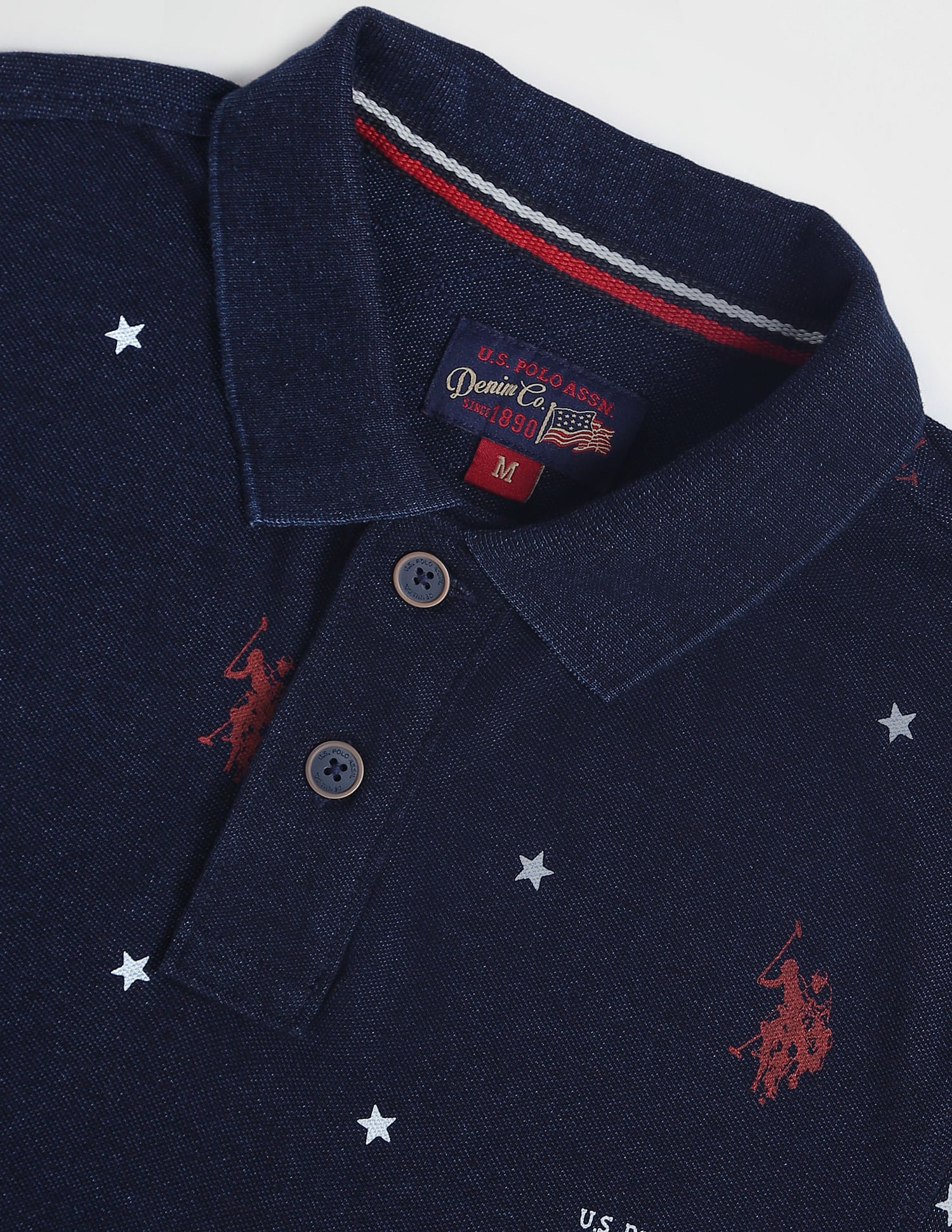 Ribbed Collar Pique Wash Cotton Polo Shirt Indigo - U.S. Polo Assn. India | Large
