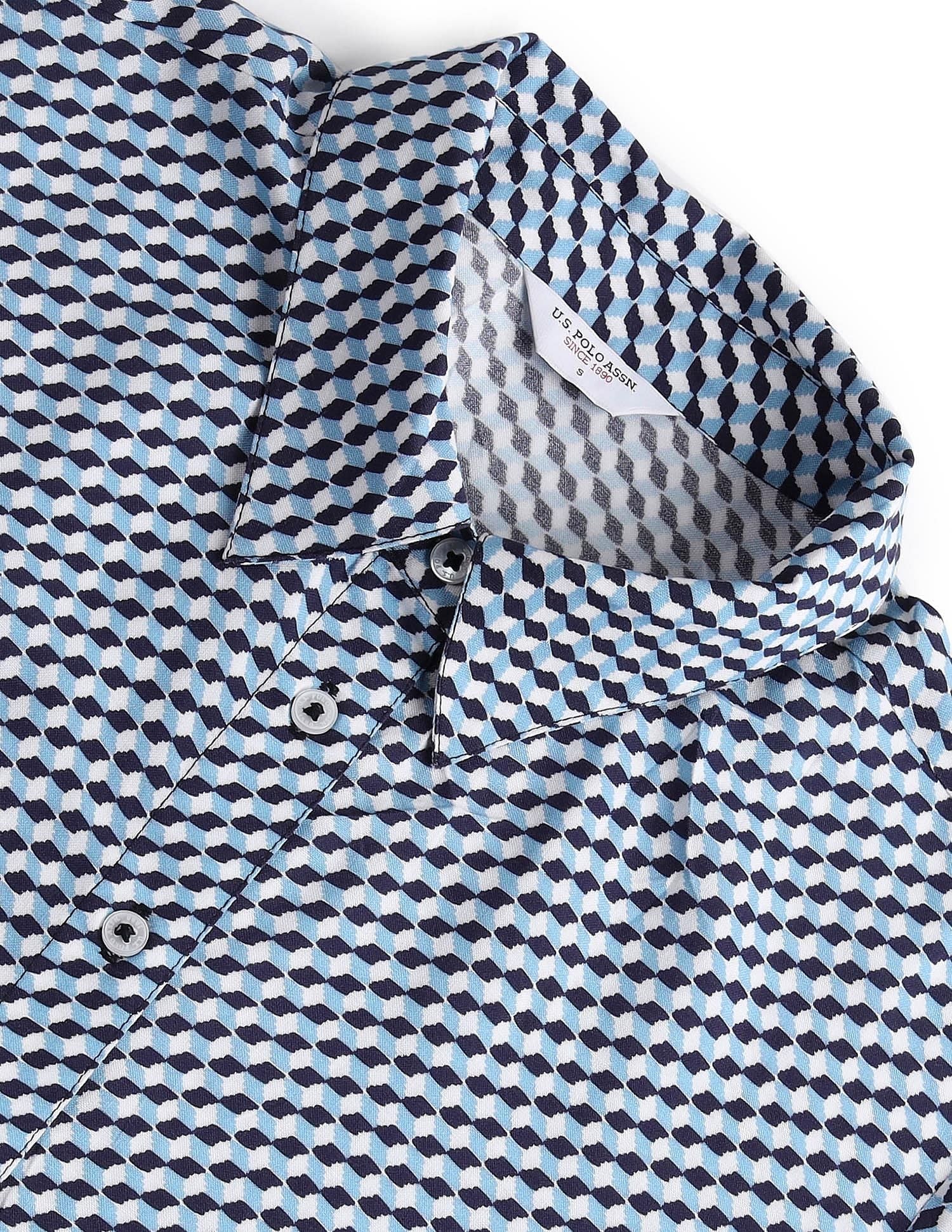 Geometric Print Viscose Shirt Dress Blue - U.S. Polo Assn. India | Large