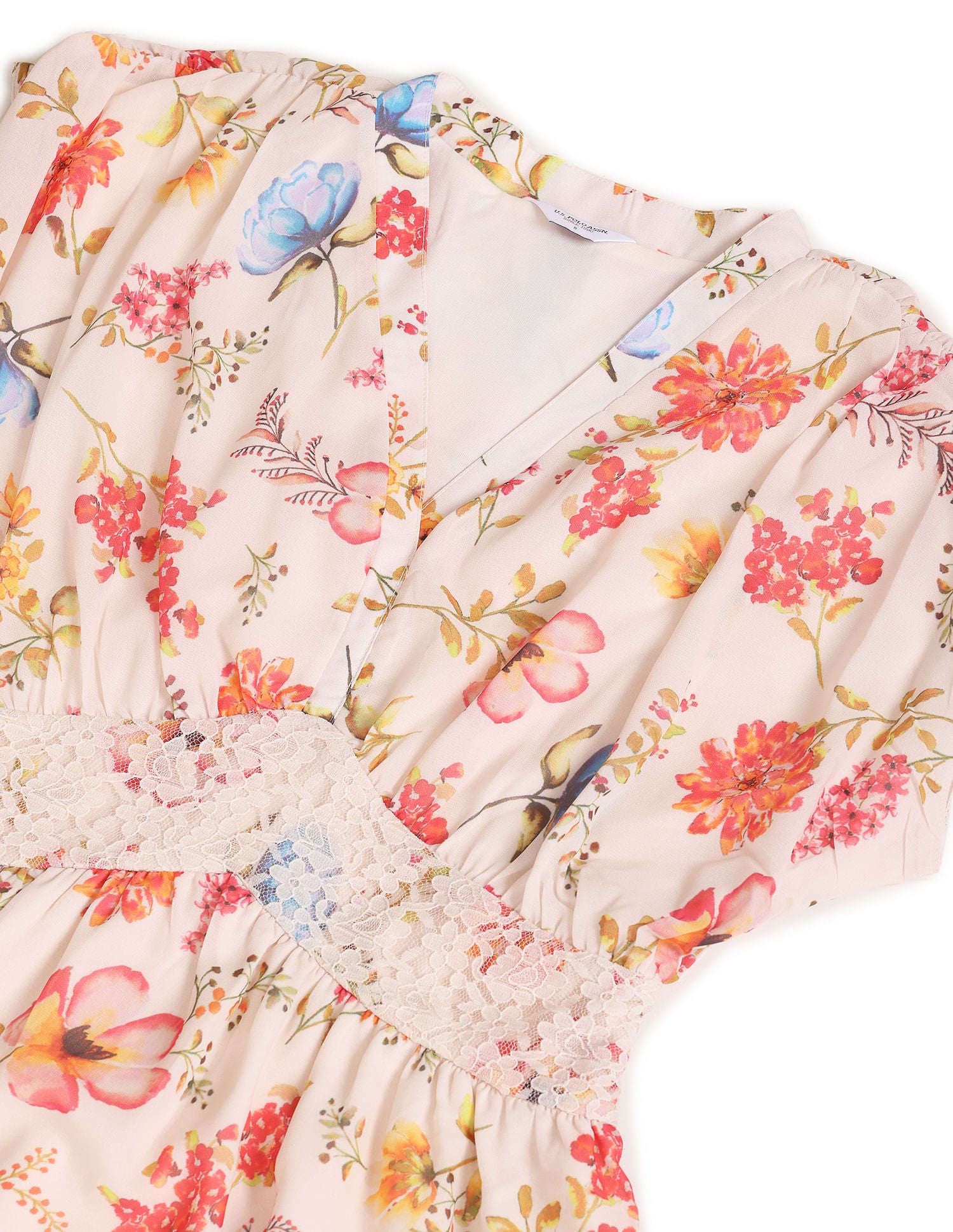 Lace Floral Print Empire Waist Dress Ecru - U.S. POLO ASSN. | Large
