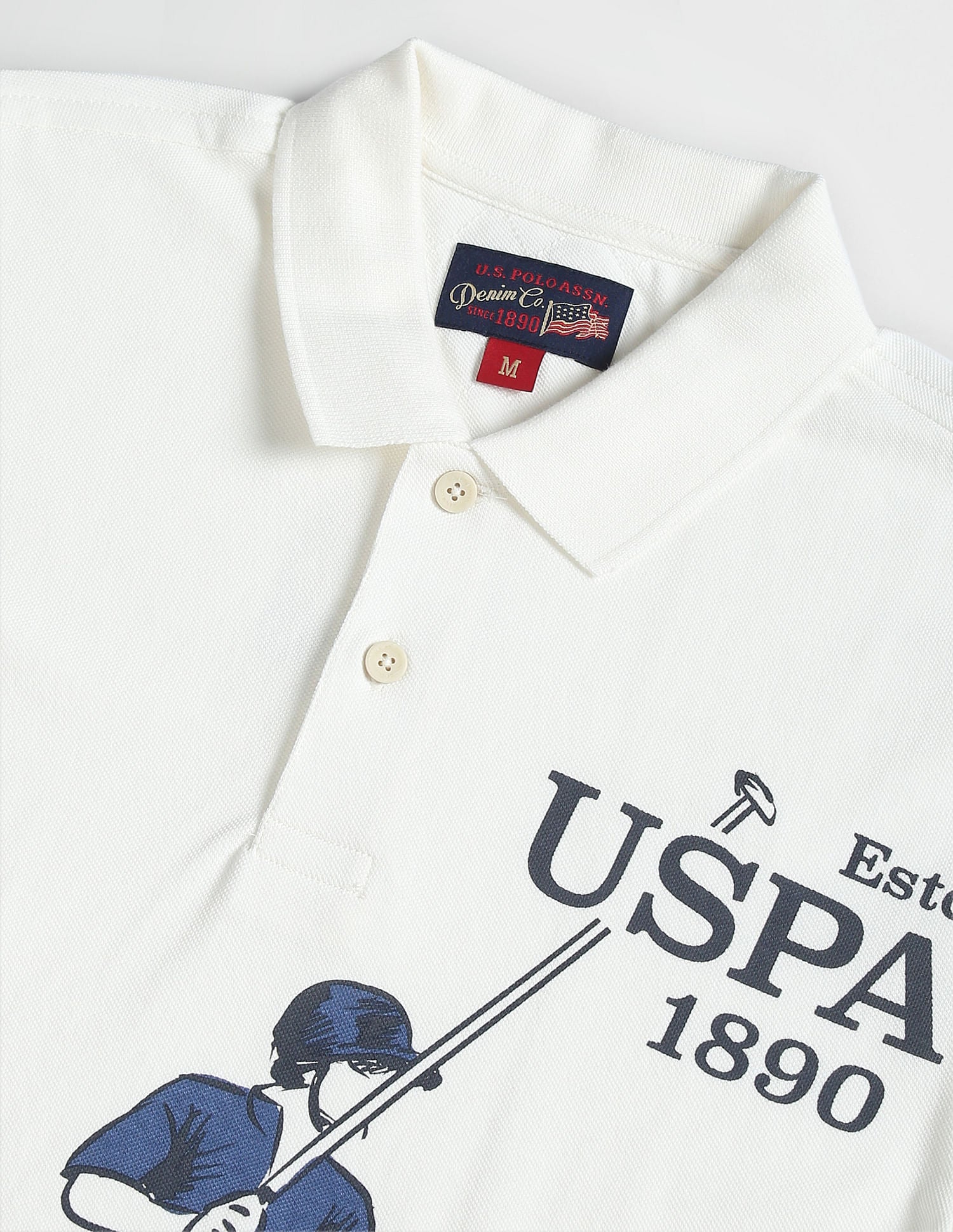 Brand Print Pique Polo Shirt White and Navy - U.S. Polo Assn. India | Large
