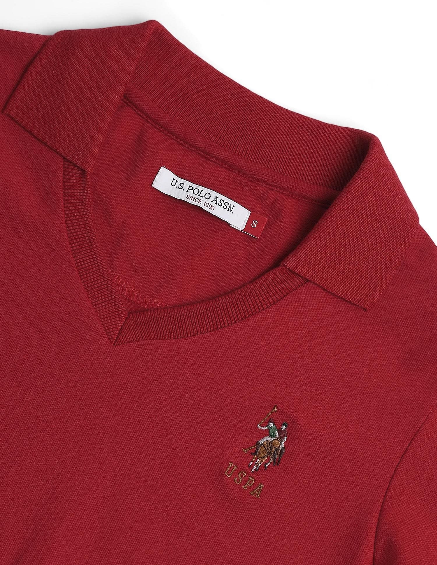 V-Neck Pique Polo Shirt Red - U.S. POLO ASSN. | Large